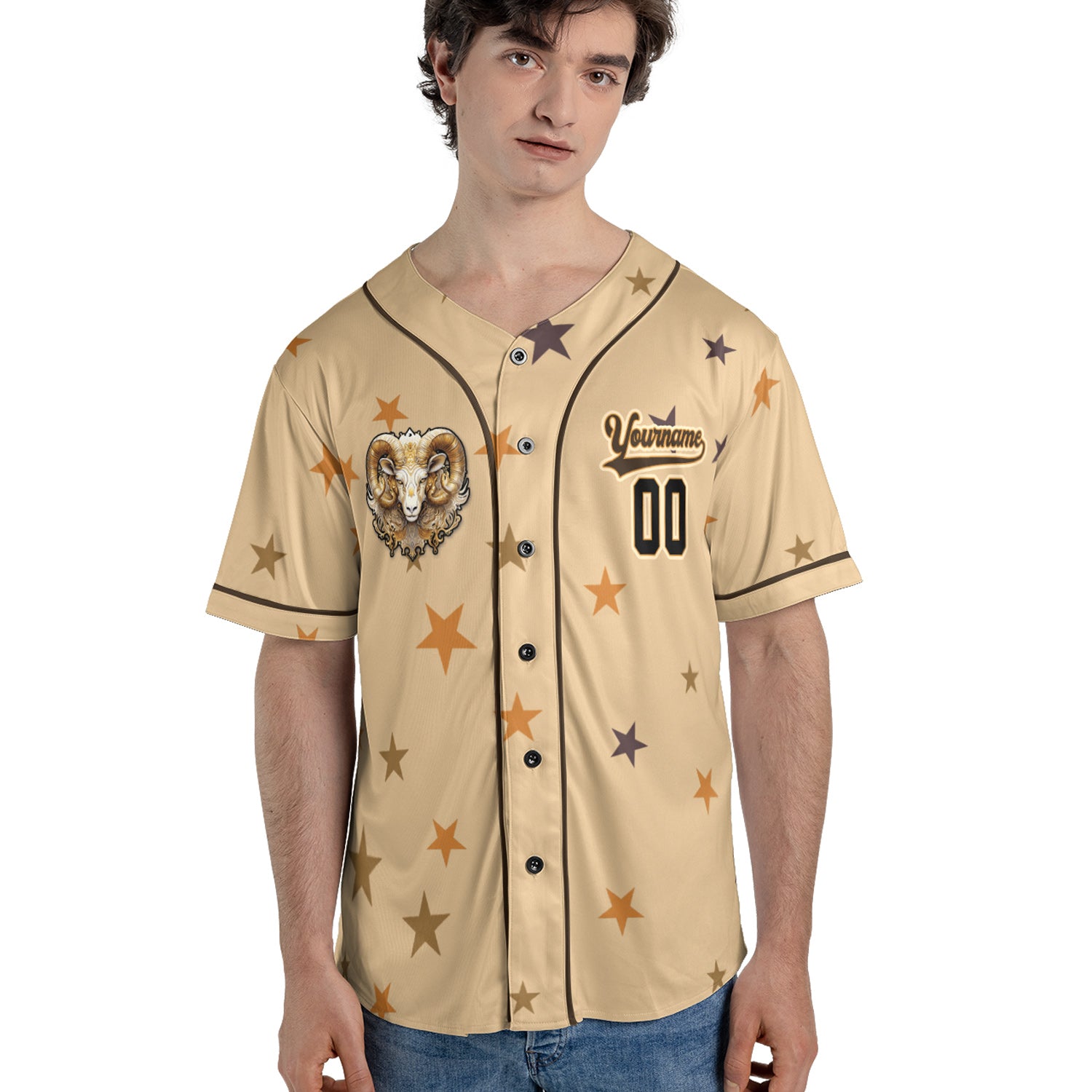 Aries Zodiac Baseball Jersey – Beige Rush “Faster Than a Fastball” Edition
