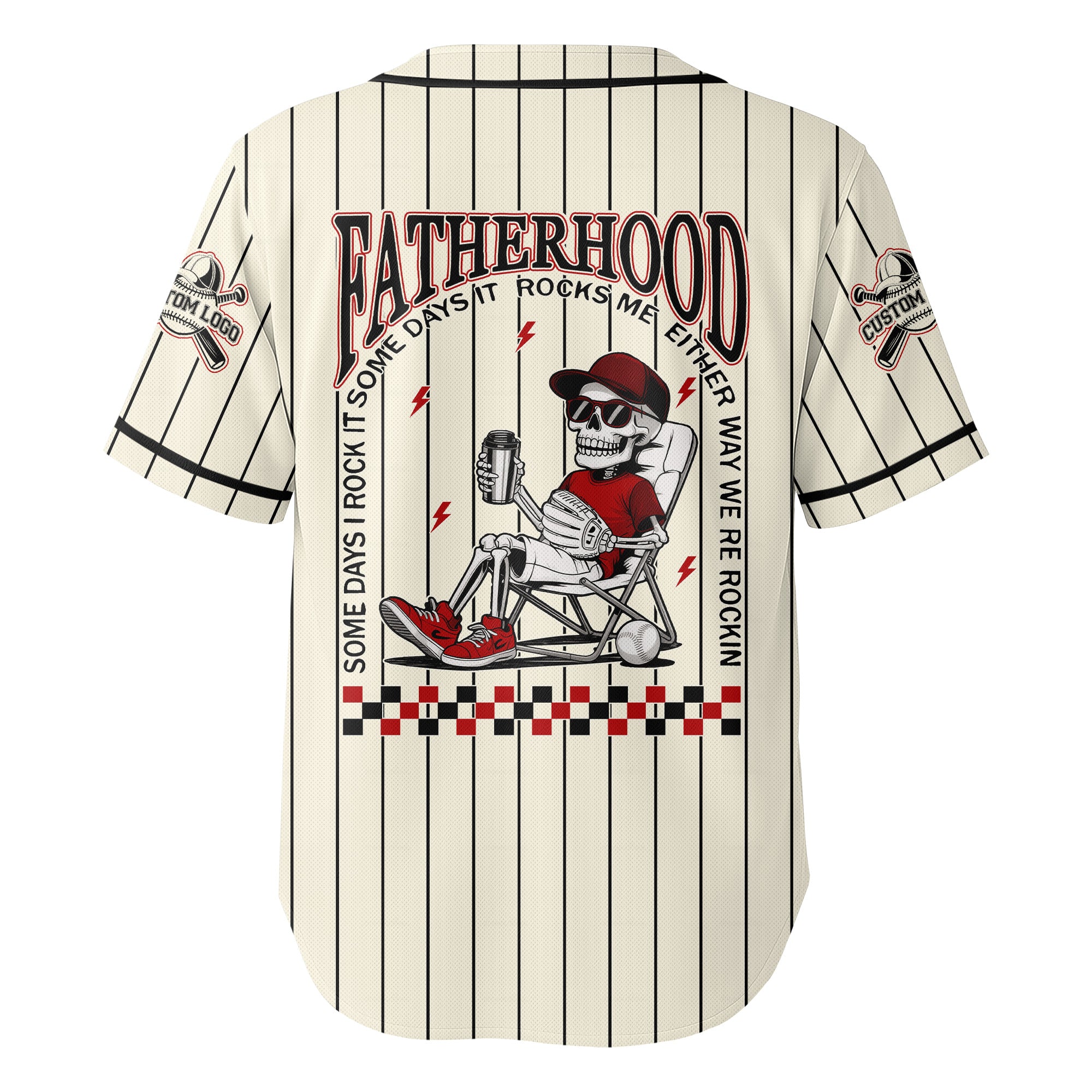 FATHERHOOD - Some Days I Rock It, Some Days It Rocks Me, Either Way We're Rockin - Custom Cream and Black Stripe Baseball Jersey