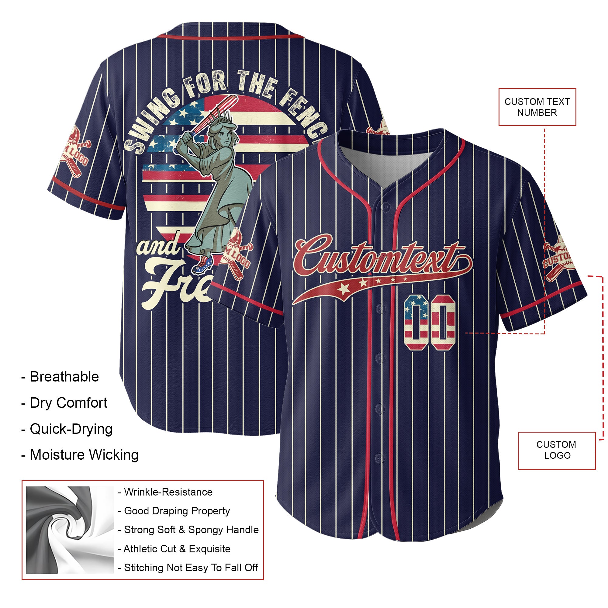 Custom 4th of July Baseball Jersey - Swing For The Fenced And Freedom