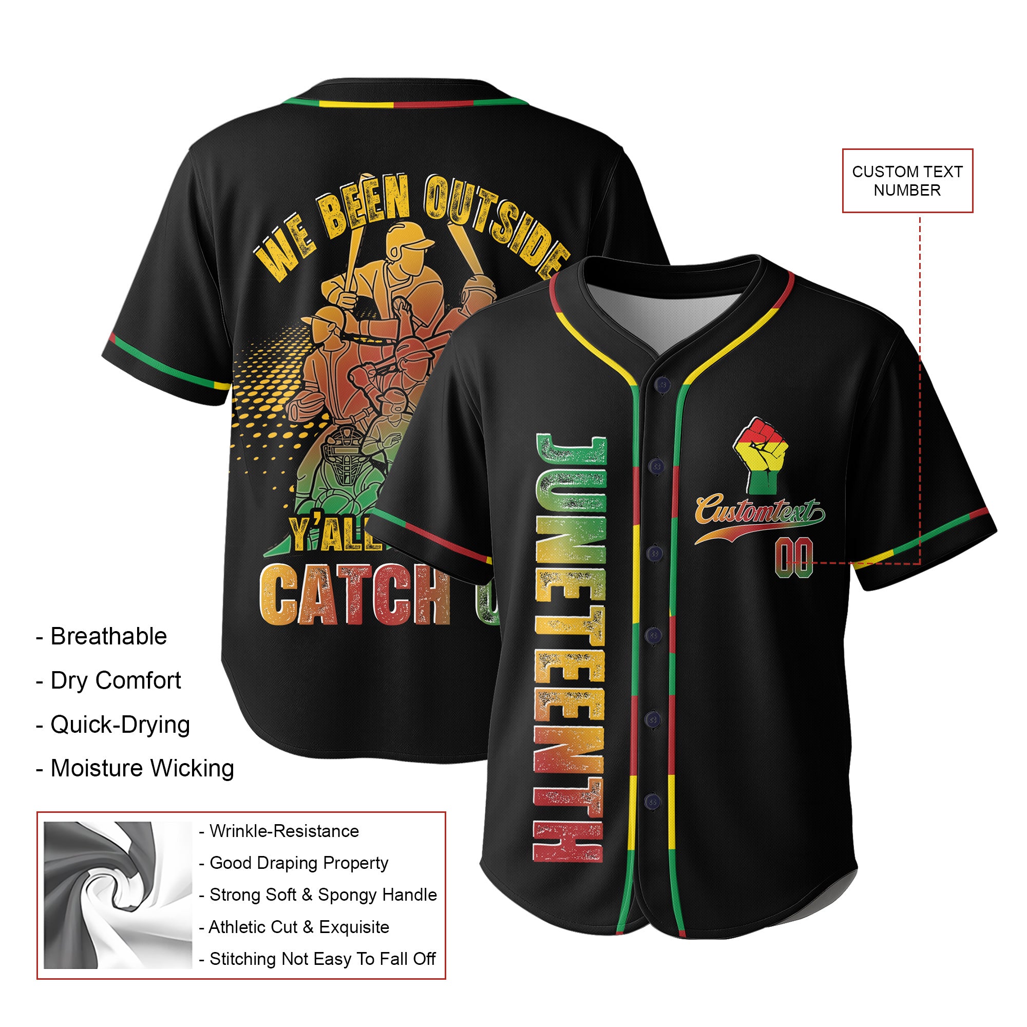 Custom Juneteenth Basebal Jersey - We Outside