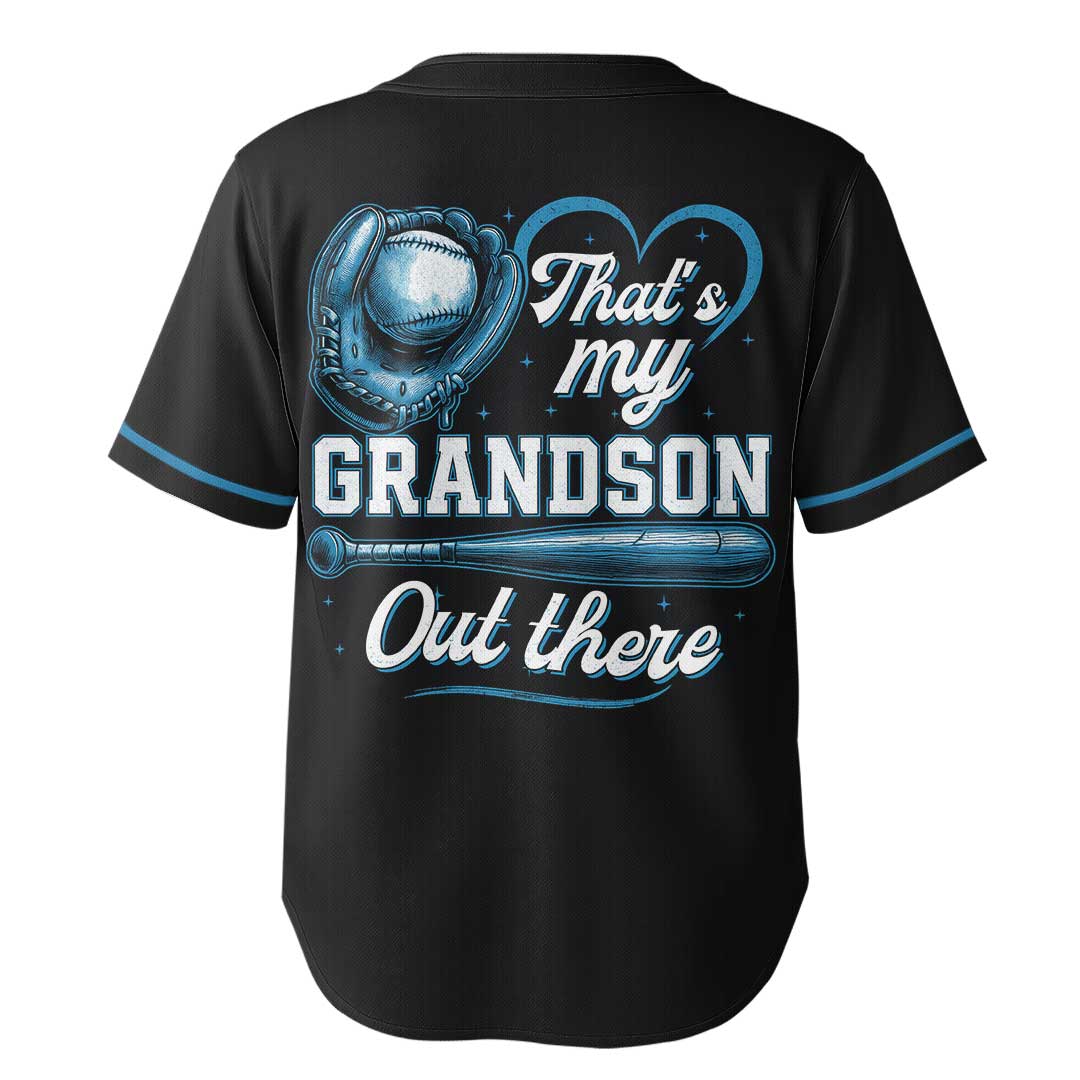 Grandpa Of The Rookie That's My Grandson Out There - Custom Black Blue Baseball Jersey