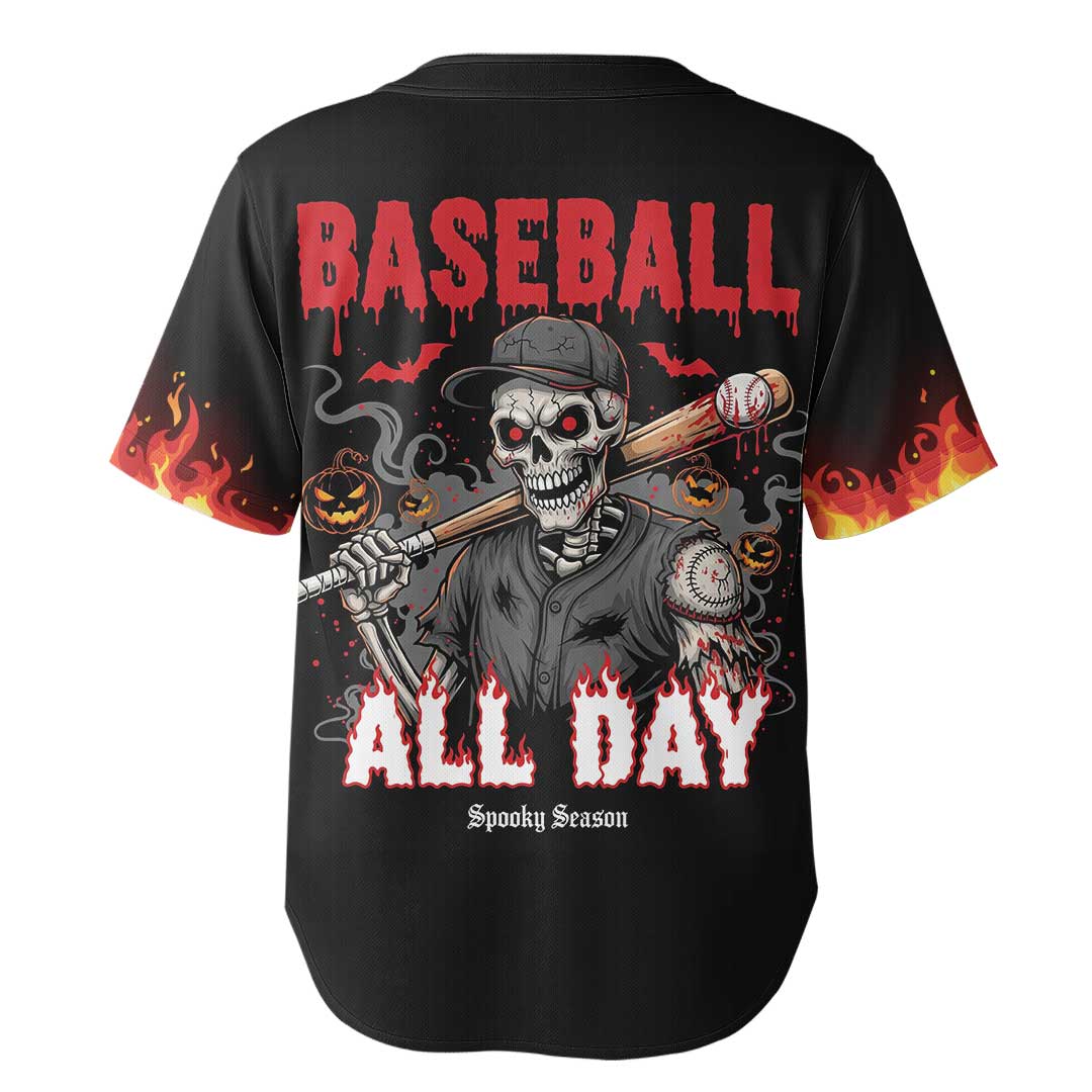 Baseball All Day - Custom Black Halloween Baseball Jersey