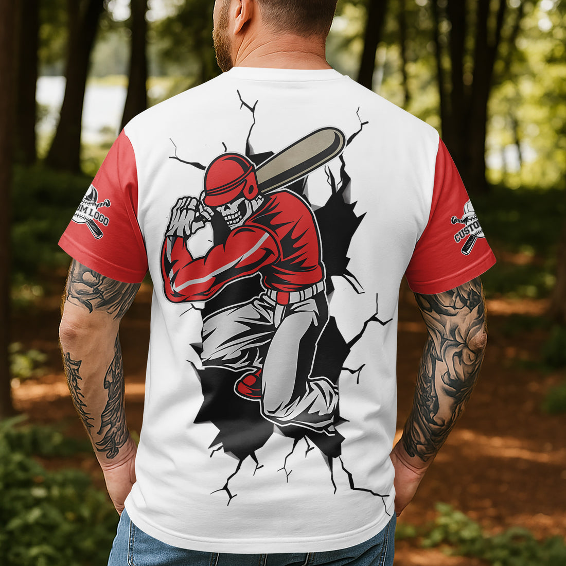 Custom Raglan All Over Print T-Shirt - Baseball Skeleton