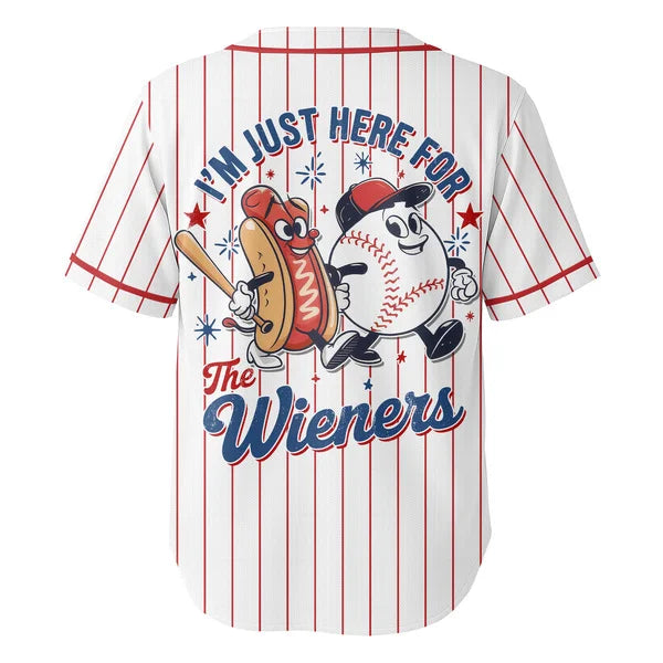 I'm just here for the Wieners - Personalized USA Baseball Jersey, Custom 4th of July Independence Day Patriotic