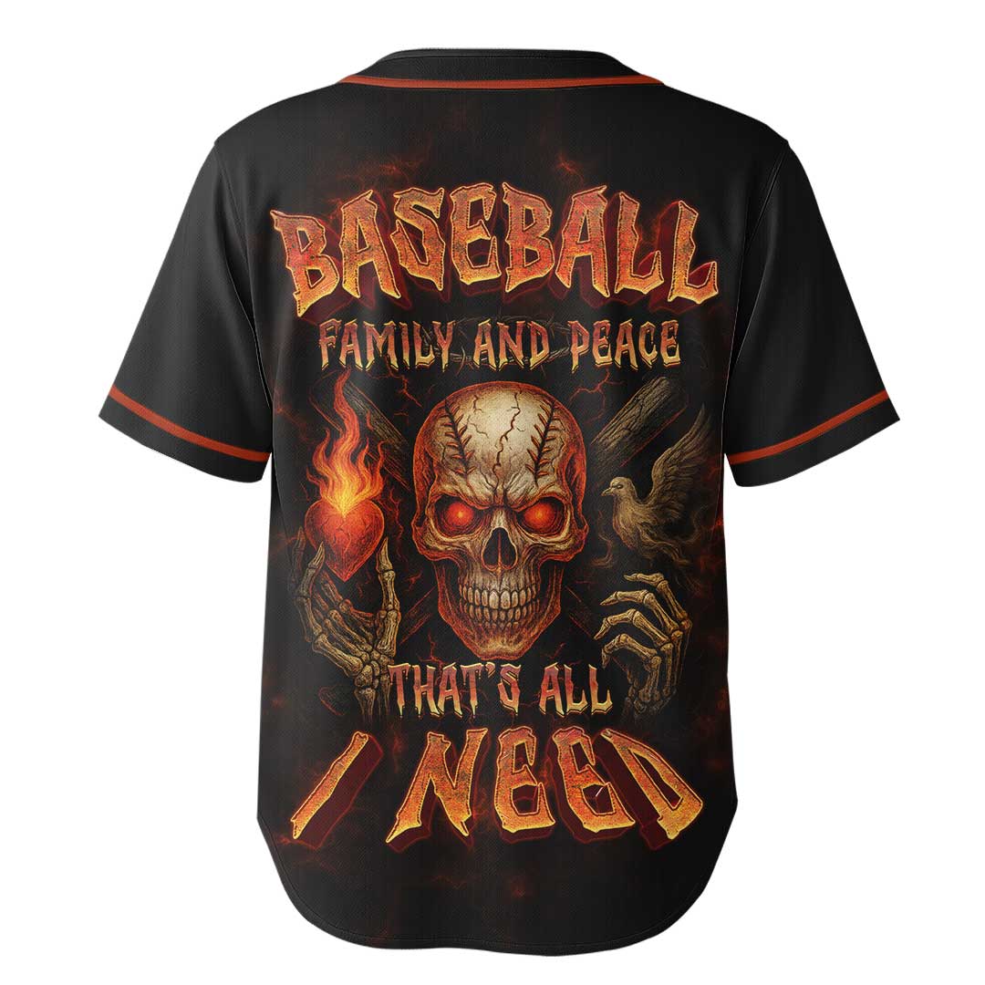 Baseball, Family and Peace - Custom Black Skull Baseball Jersey