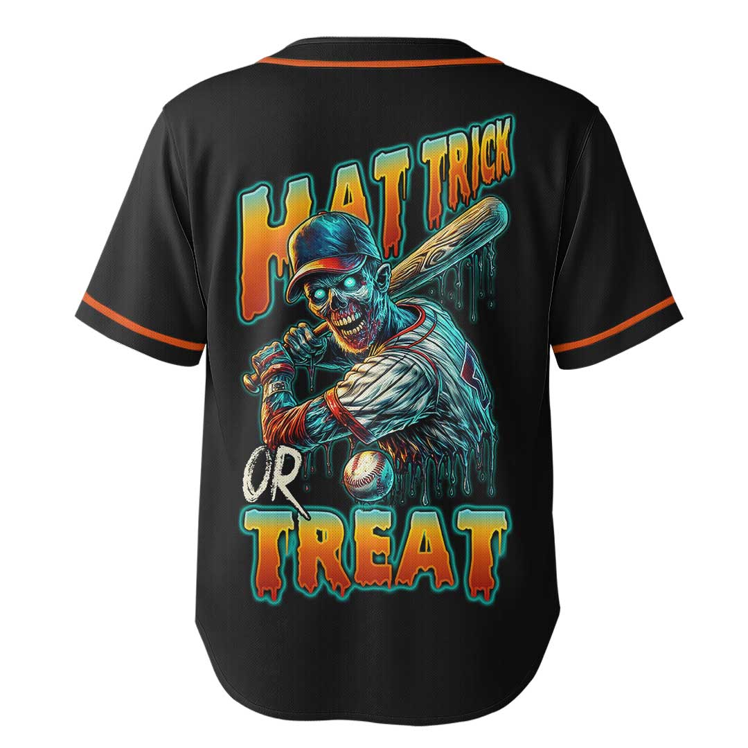 Hat Trick Or Treat - Custom Black and Orange Baseball Jersey