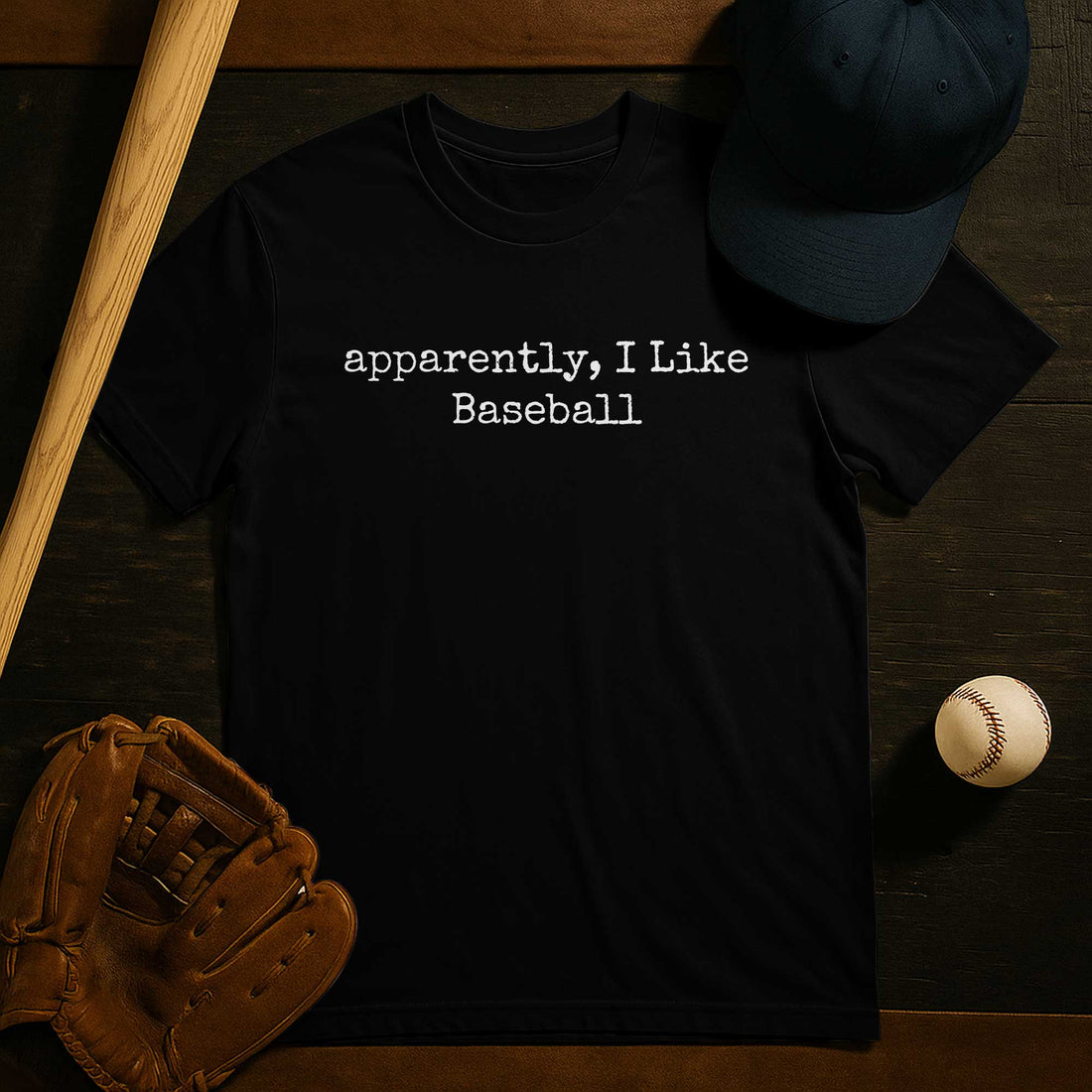 Apparently I Like Baseball Black Sand Baseball T-Shirt