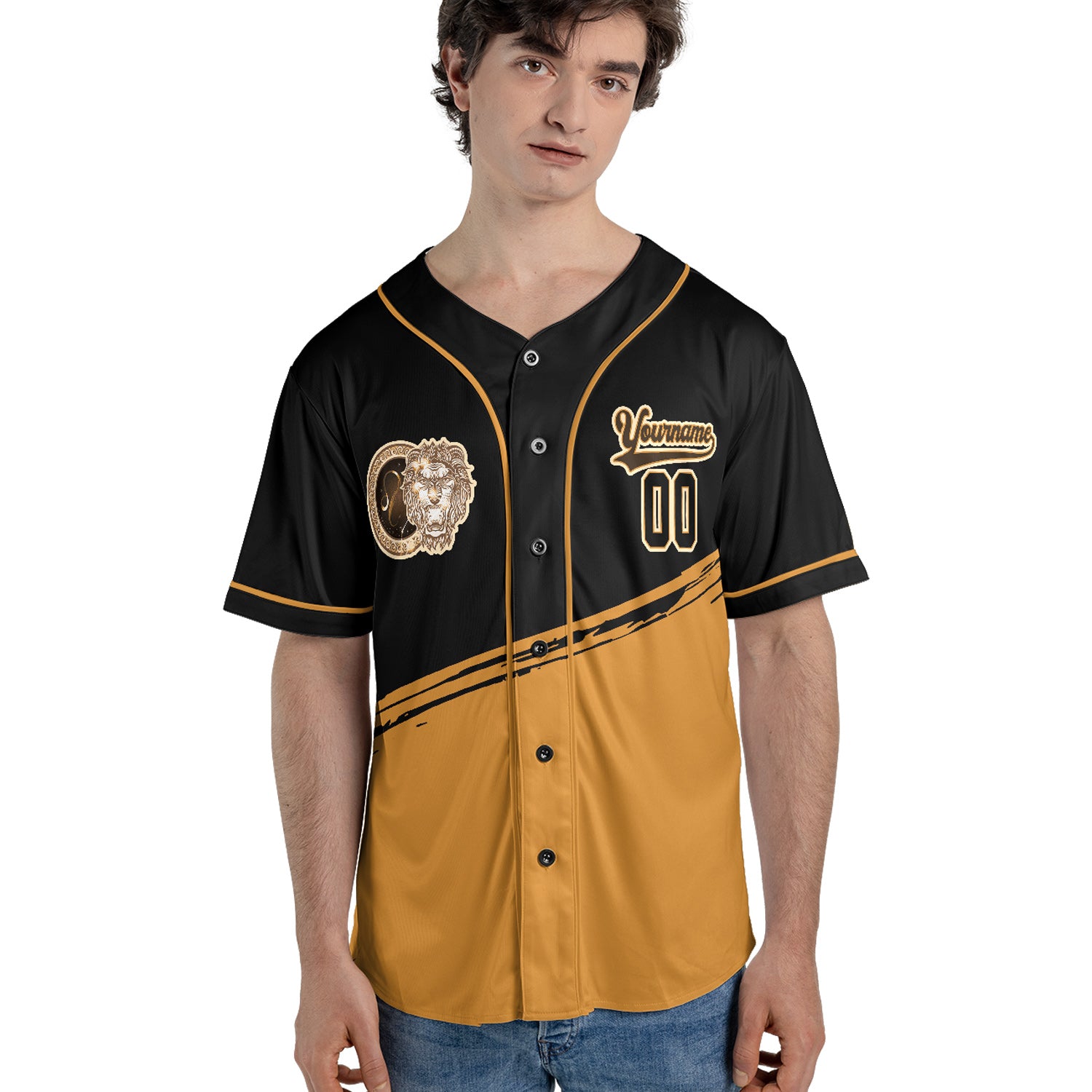 Custom Black and Gold Baseball Jersey – Leo Zodiac Lion Edition