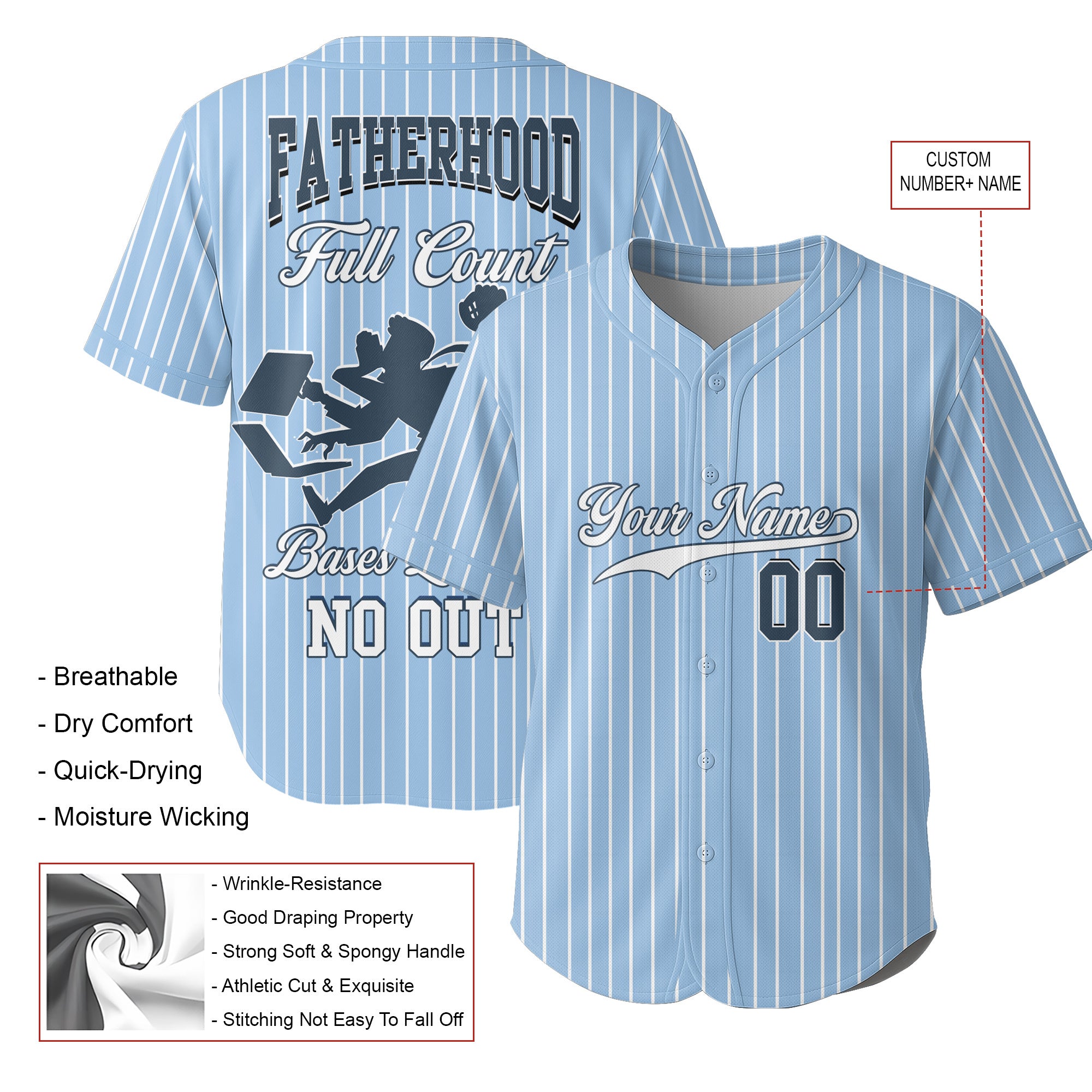 FATHERHOOD: Full Count, Bases Loaded, No Out - Custom Light Blue Baseball Jersey