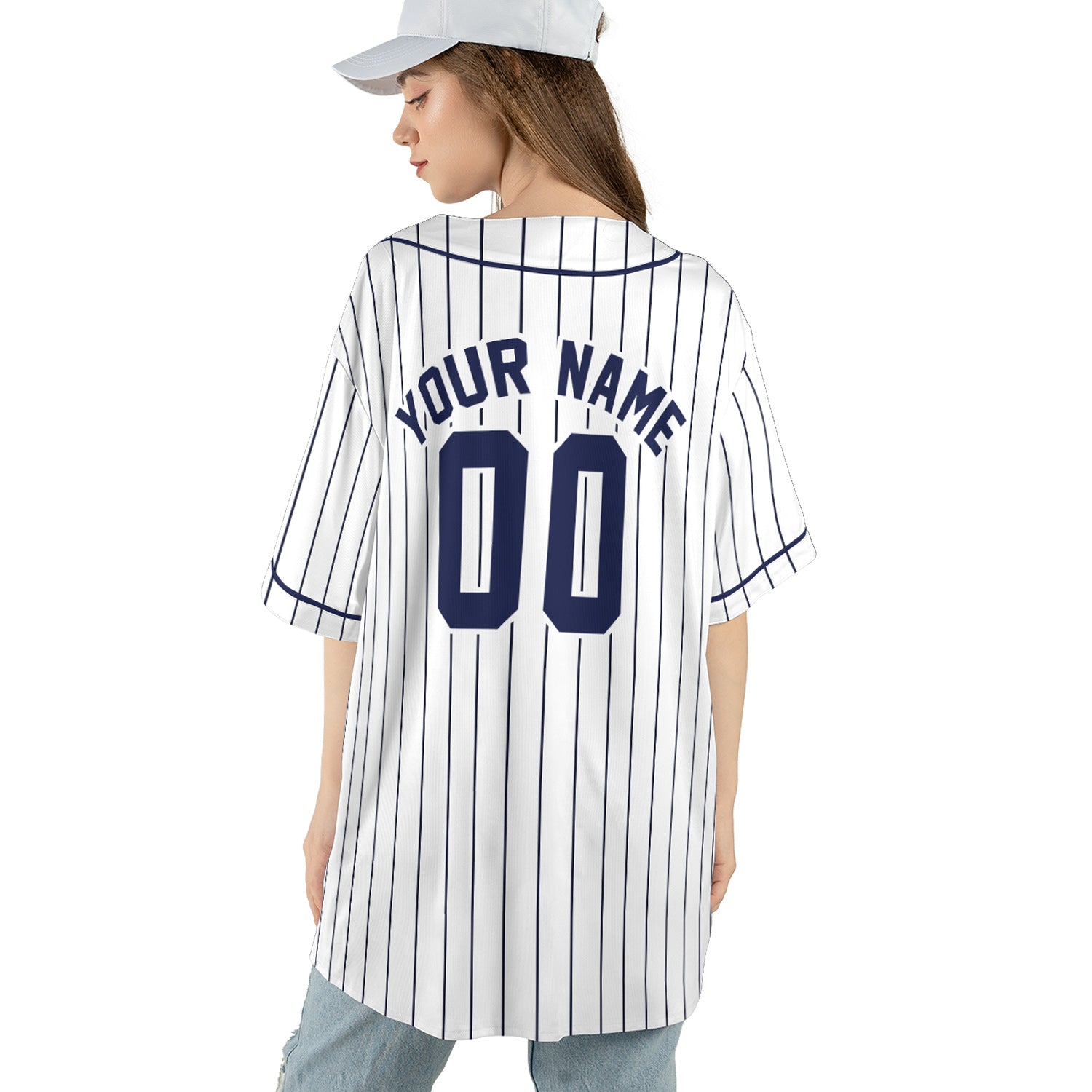 Custom Baseball Jersey – Classic Pinstripe White (Custom Name, Team & Logo)
