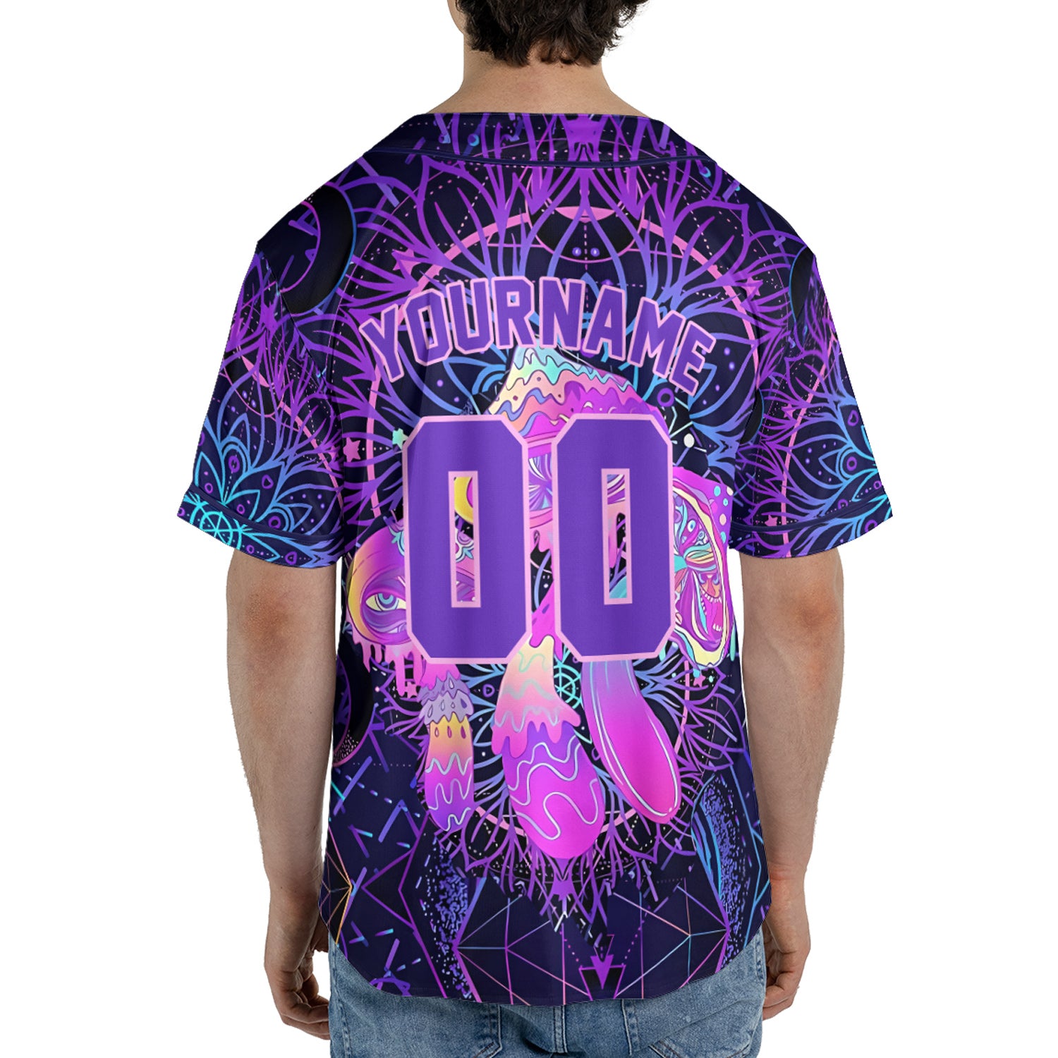Custom Baseball Jersey – Psychedelic Purple Mandala Background