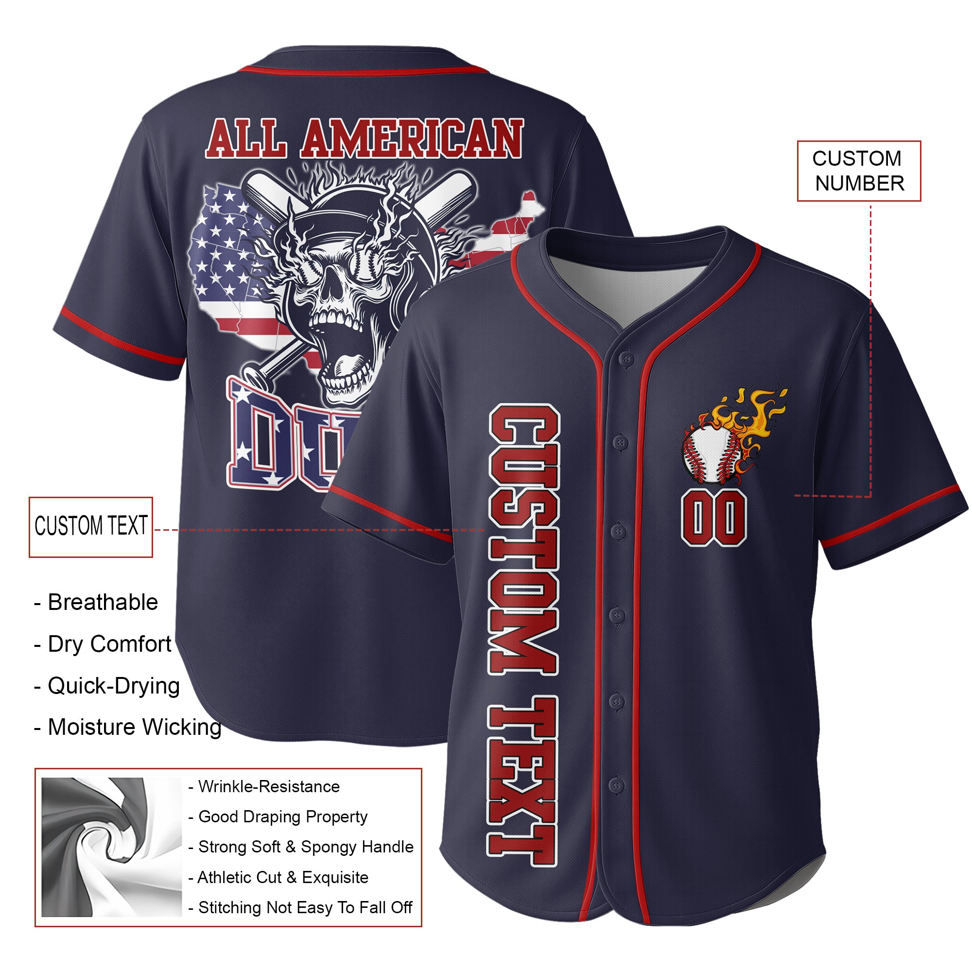 All American Dude - Custom Independence Day Baseball Jersey
