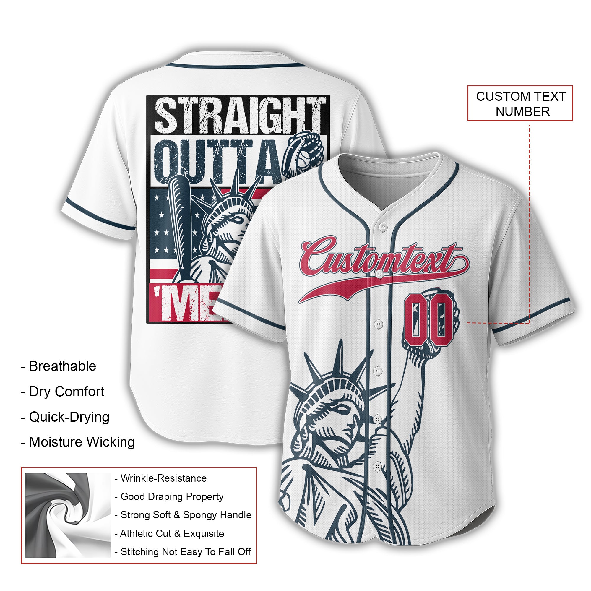 Straight Outta America - Custom Fourth Of July Baseball Jersey