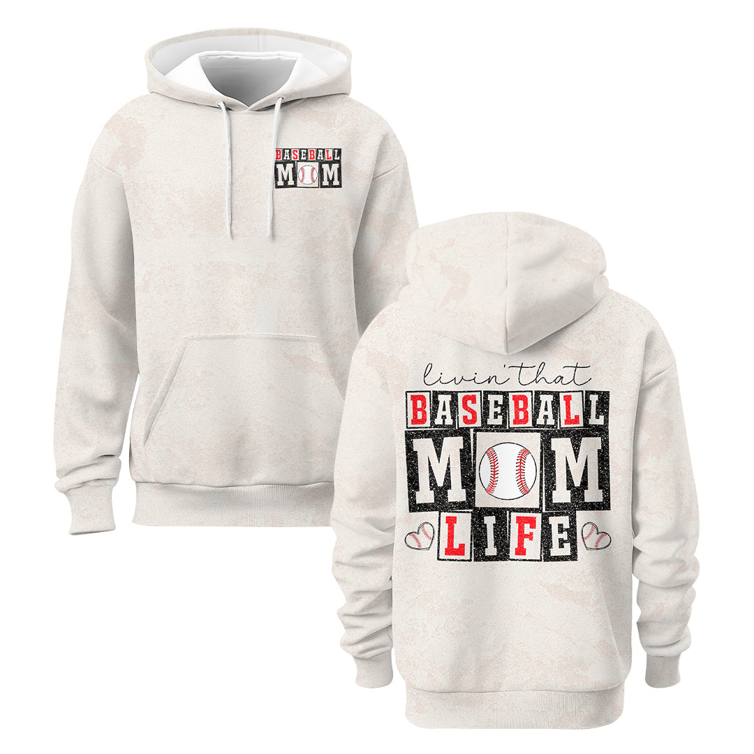 Living That Baseball Mom Life- All Over Print Sand Baseball Hoodie