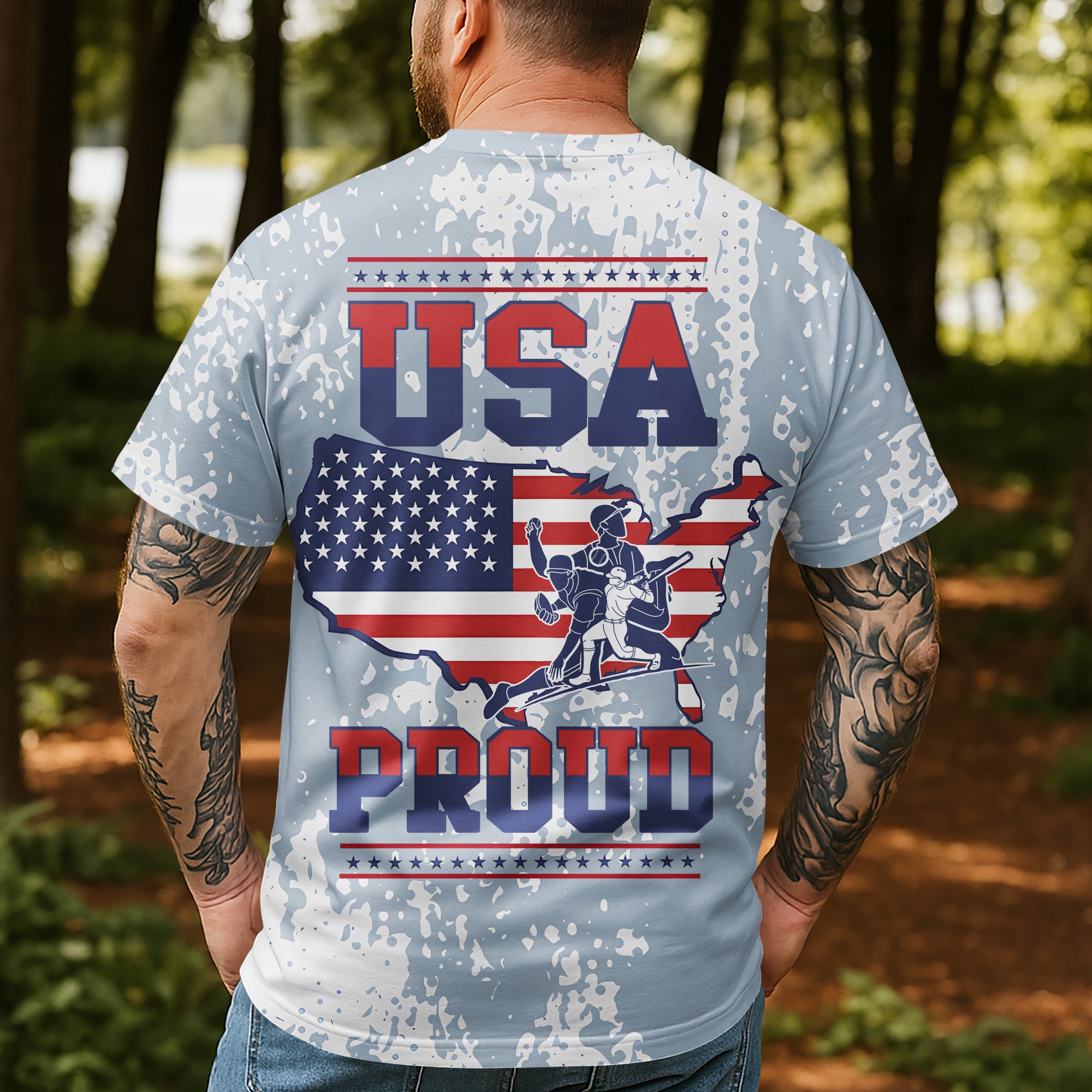 USA PROUD All Over Print Fourth Of July T-Shirt