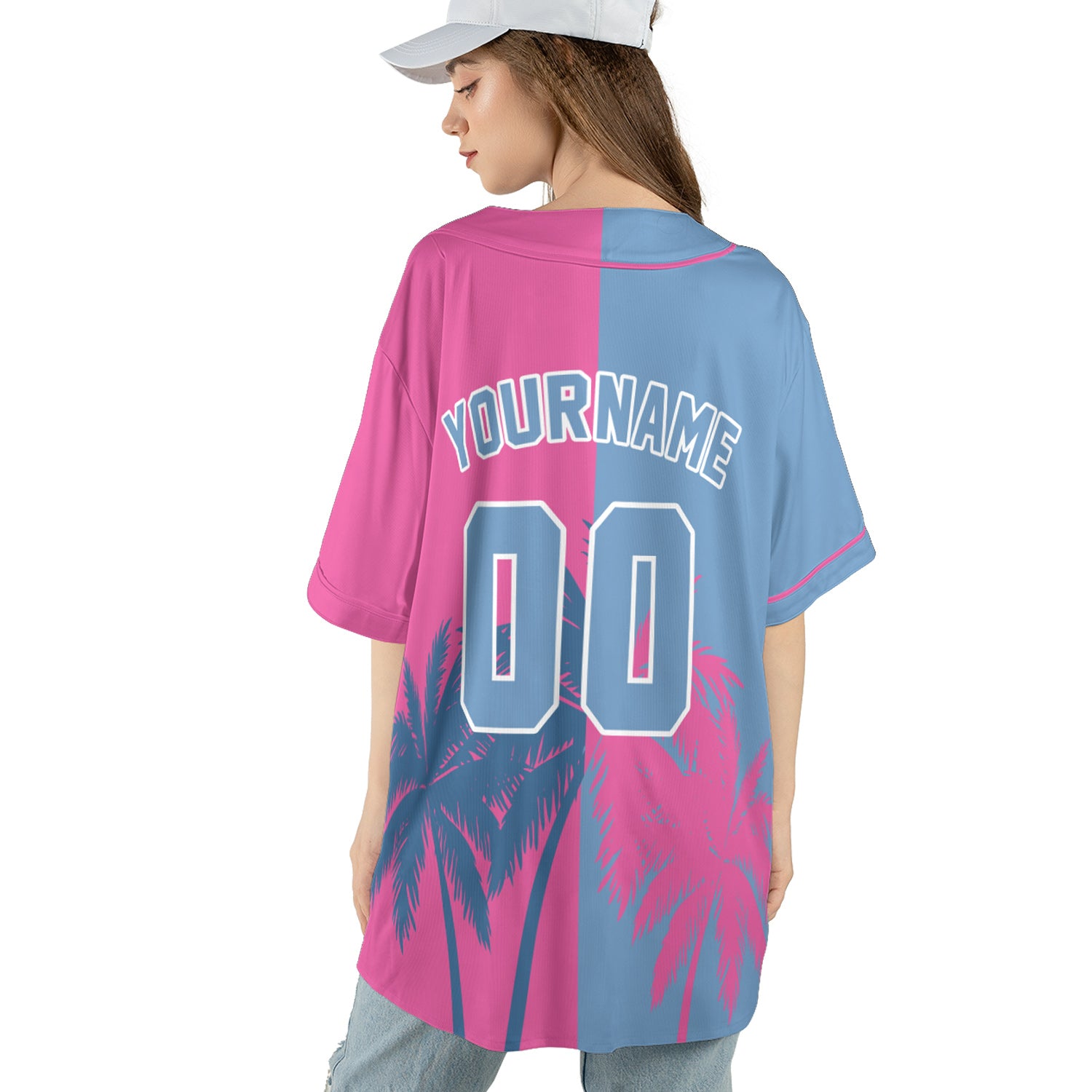 Custom Baseball Jersey - Miami Palm Blue Pink Split