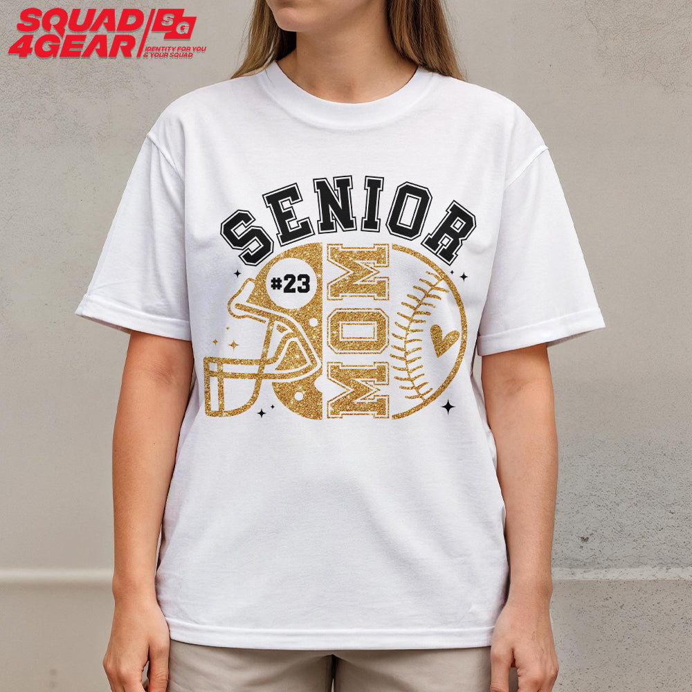 Senior Baseball Mom - White and Black Baseball T-Shirt