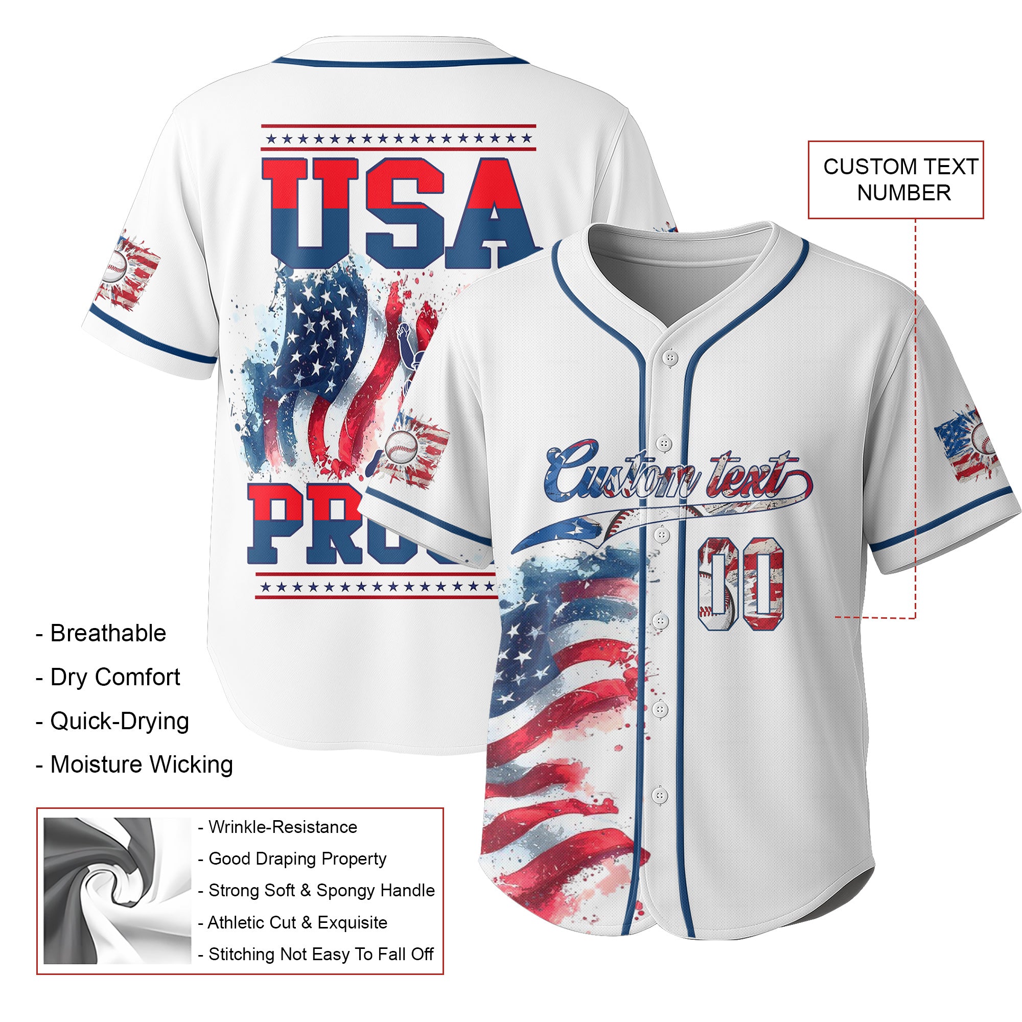 USA PROUD - Custom Fourth Of July Baseball Jersey