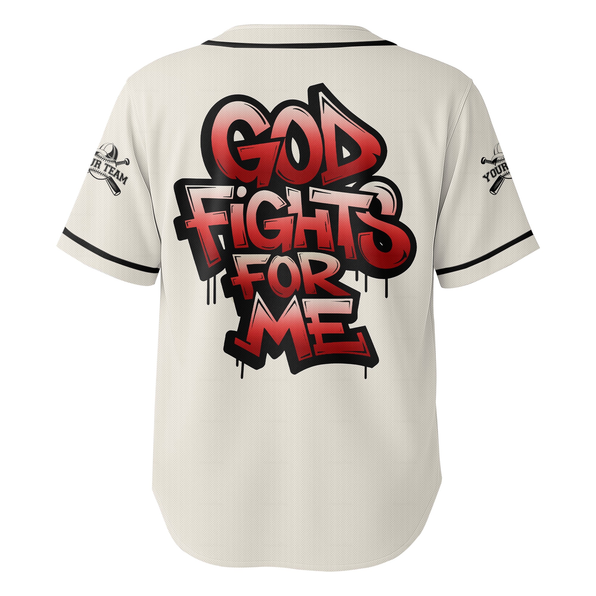 God Fights For Me - Custom Cream Baseball Jersey