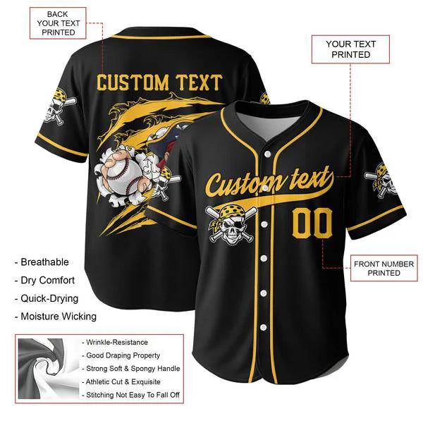 Custom Black Yellow Baseball Custom Name, Custom Number Jersey