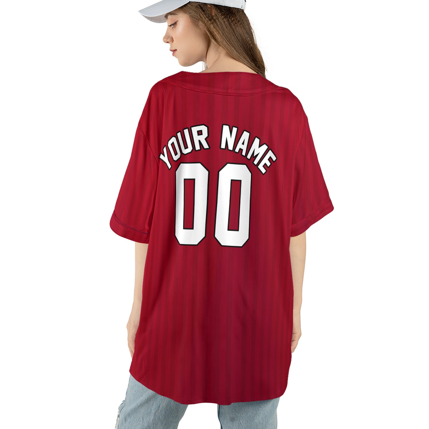 Crimson Pinstripe – Custom Name & Logo Baseball Jersey