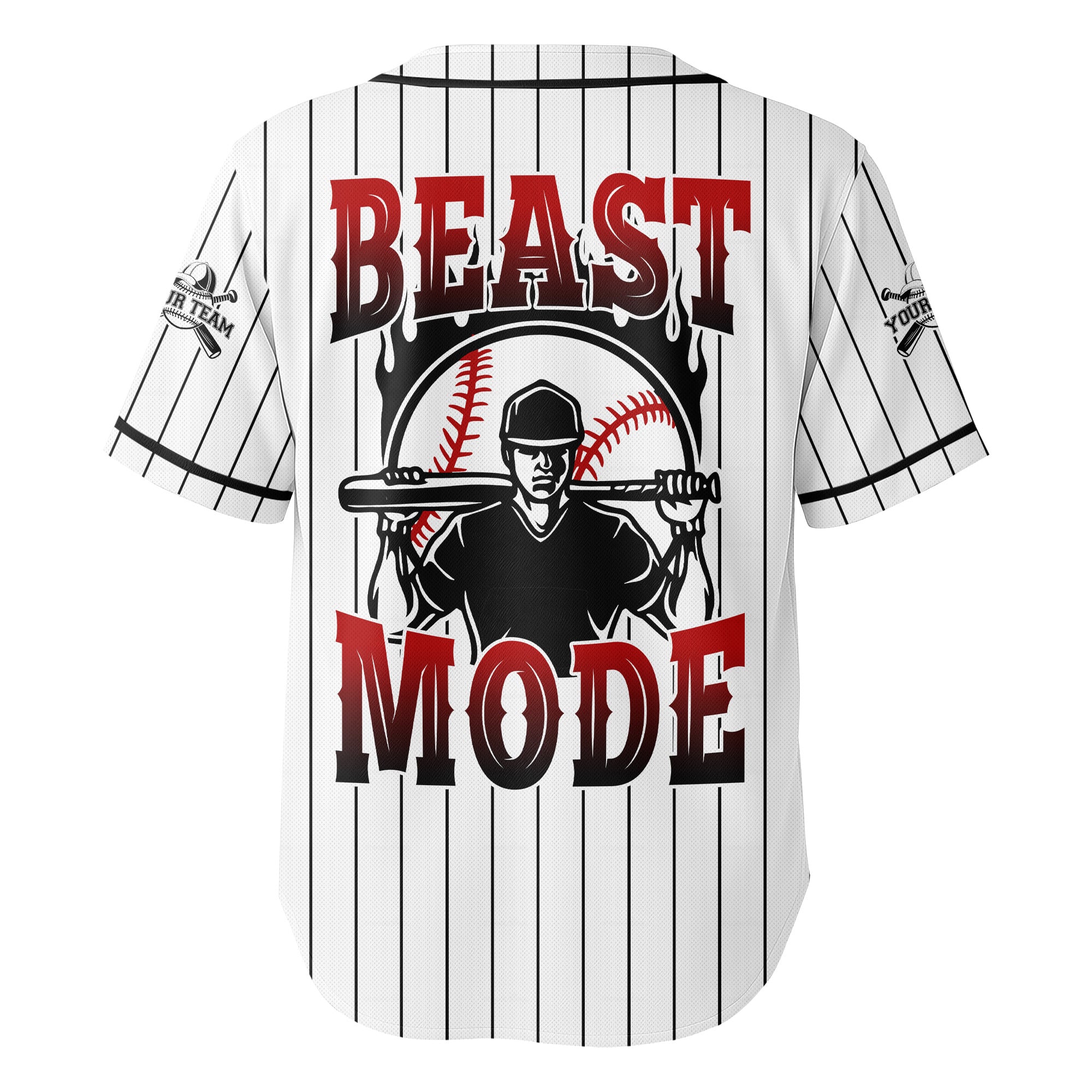 BEAST MODE - Custom White with Black Stripes Baseball Jersey