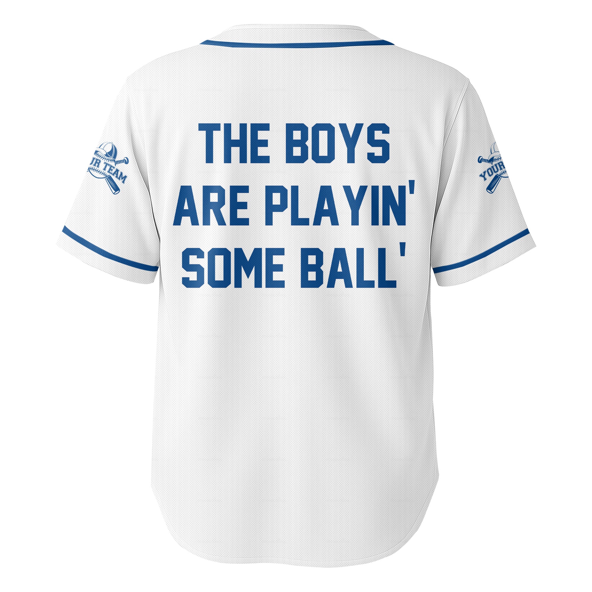 The Boys Are Playing - Custom White and Blue Baseball Jersey
