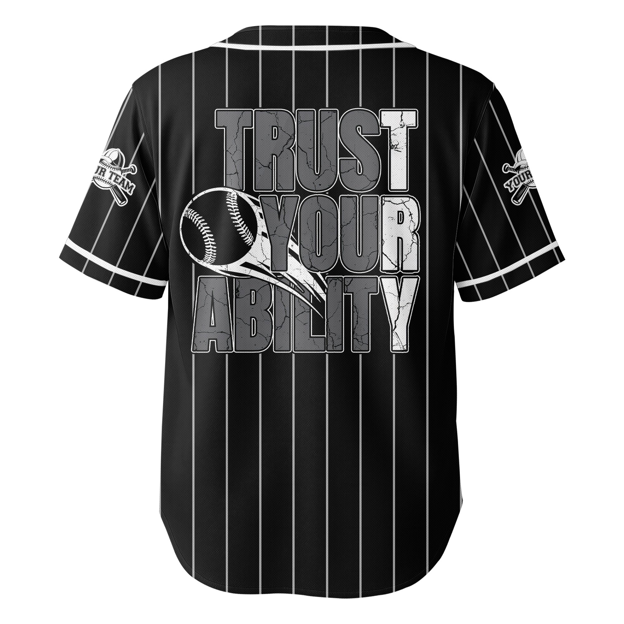 Trust Your Ability - Custom Black and White Stripes Baseball Jersey