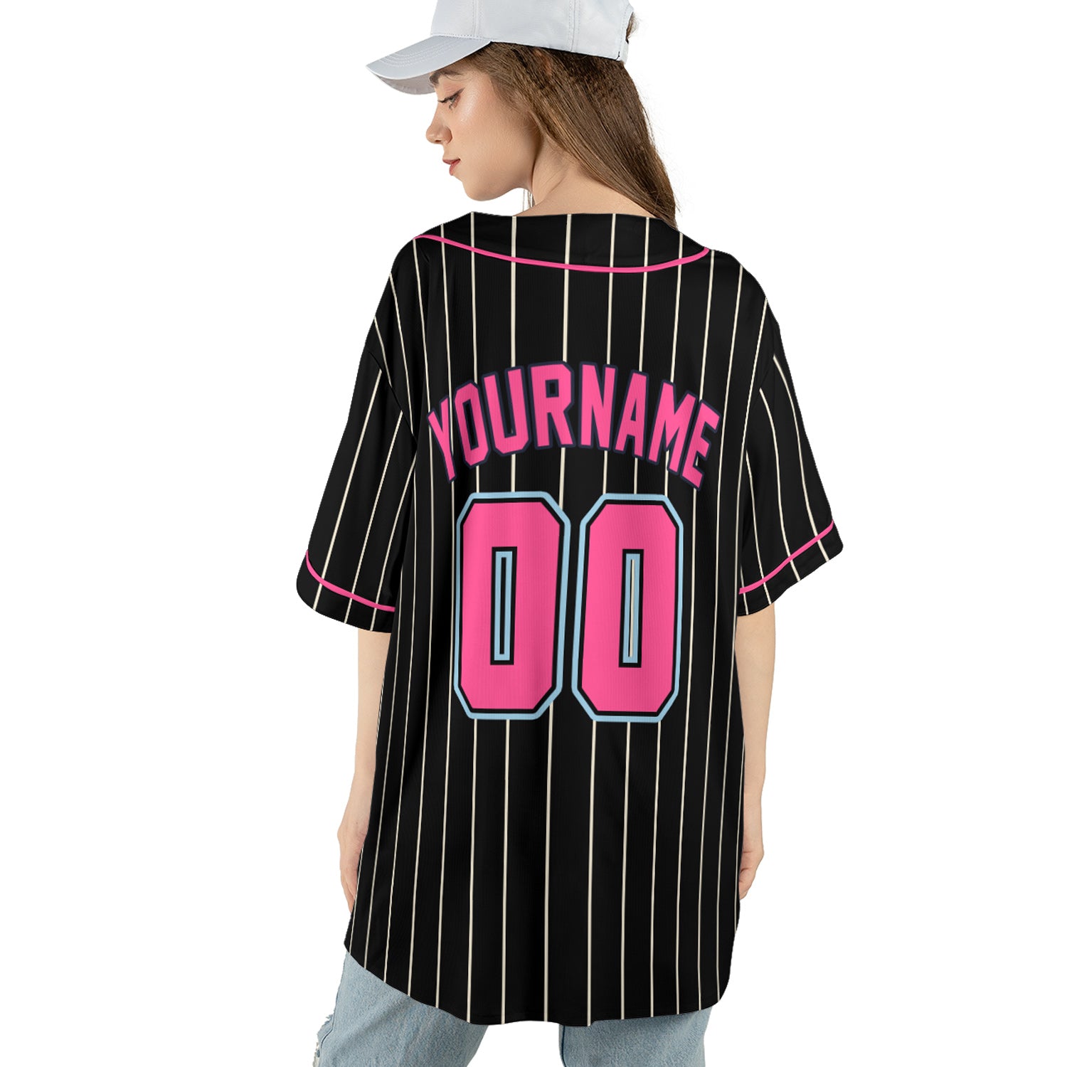 Custom Jersey Baseball - Black with Pink Stripe