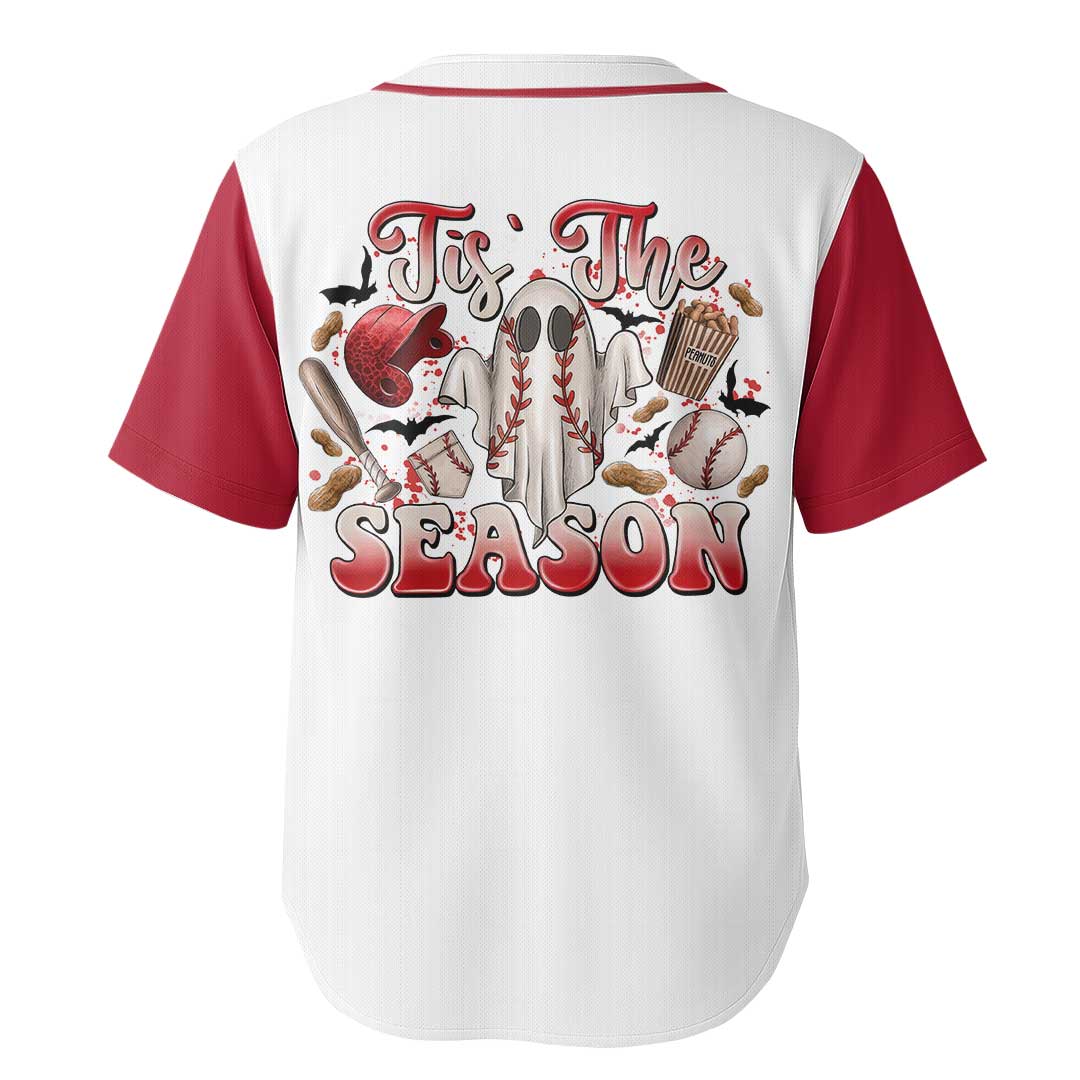 Tis The Season - Custom White Red Halloween Baseball Jersey