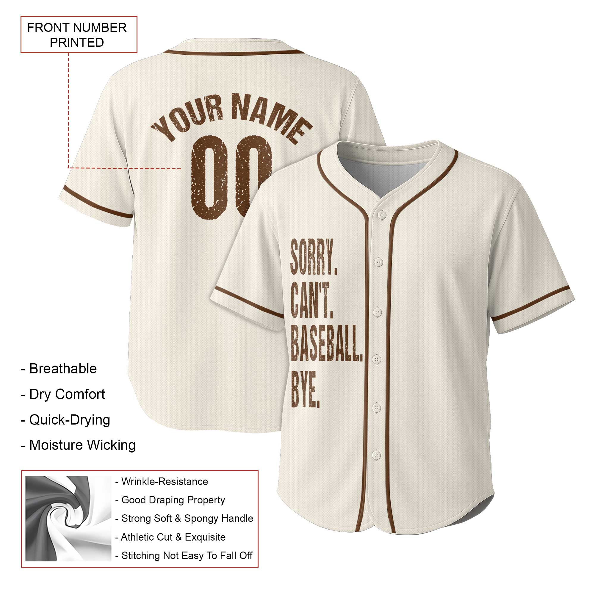 Sorry Can't Baseball Bye - Custom Name Custom Number Baseball Jersey -  Funny Baseball Jersey, Baseball Life Jersey