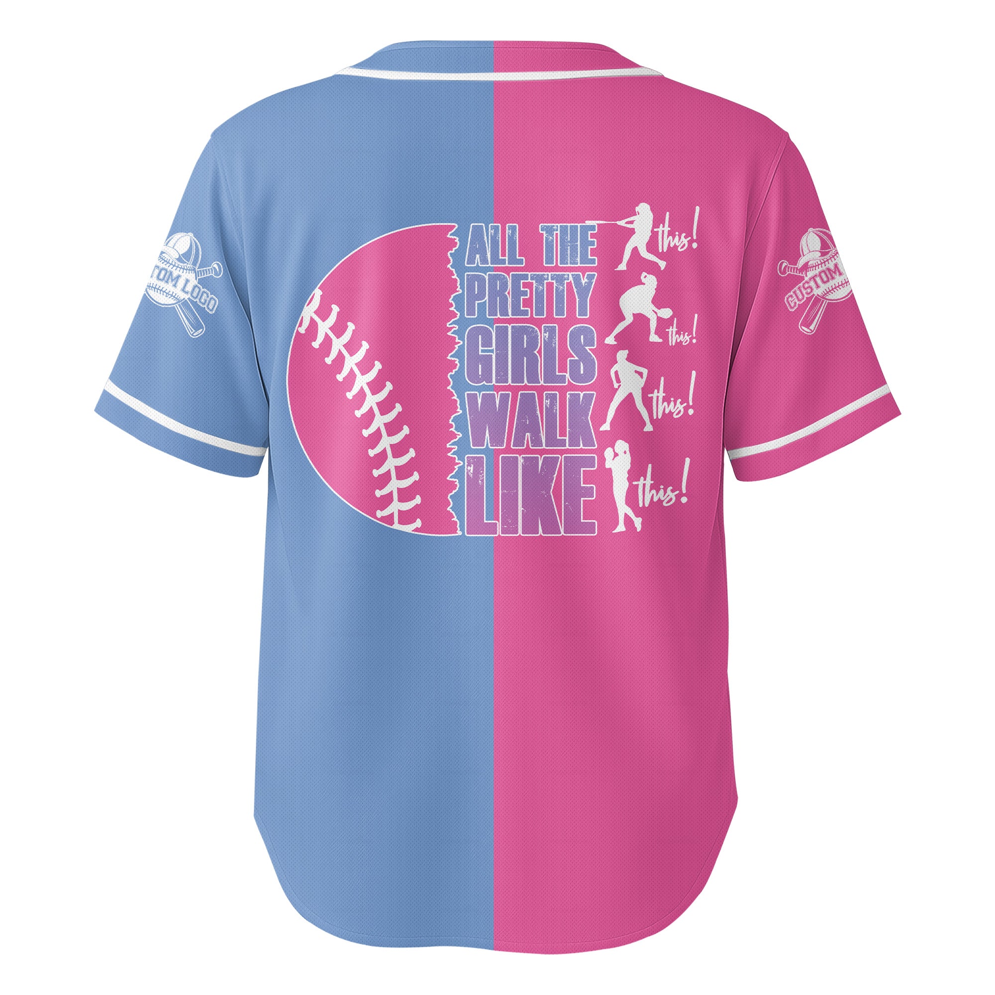 All The Pretty Girls Walk Like This - Custom Blue and Pink Baseball Jersey