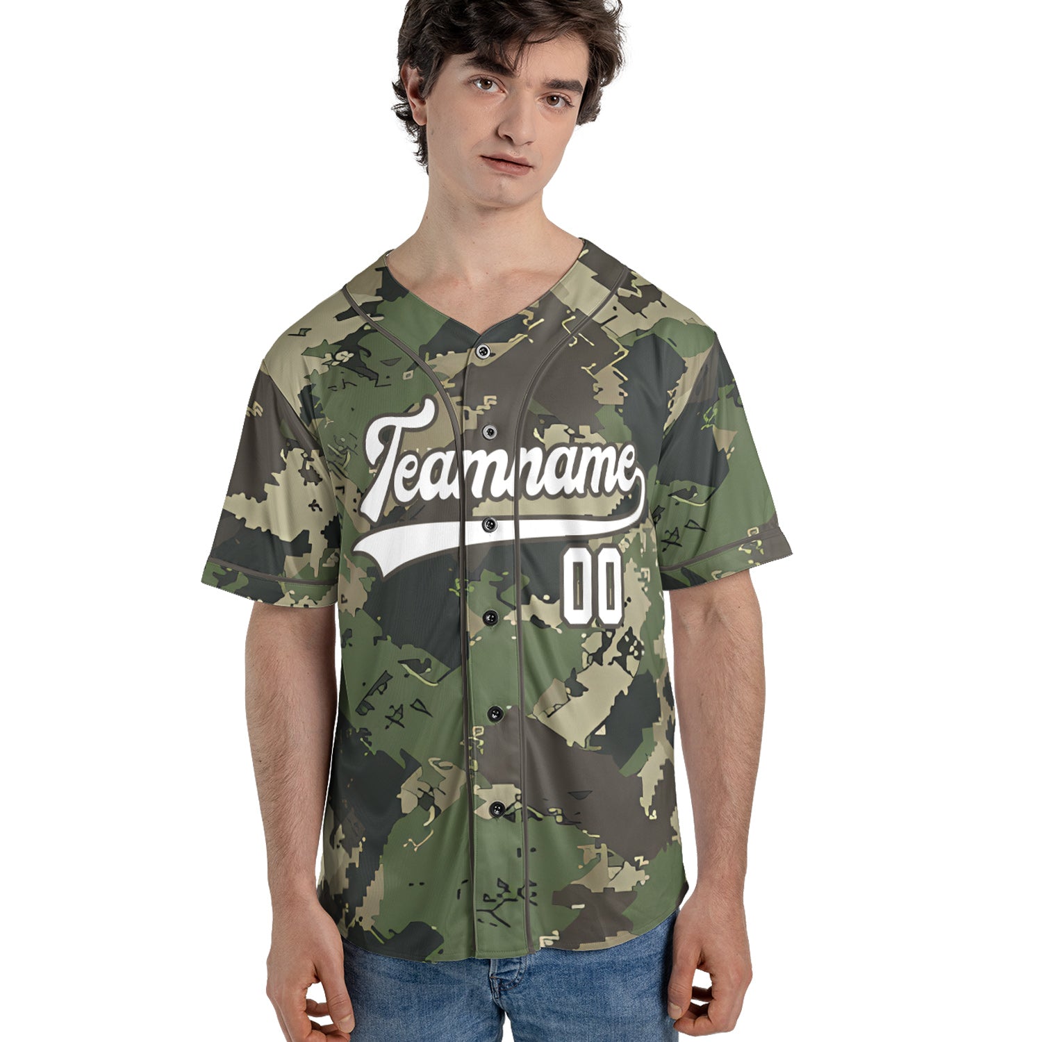 Custom Digital Camo Baseball Jersey in Forest Green and Earth Tones