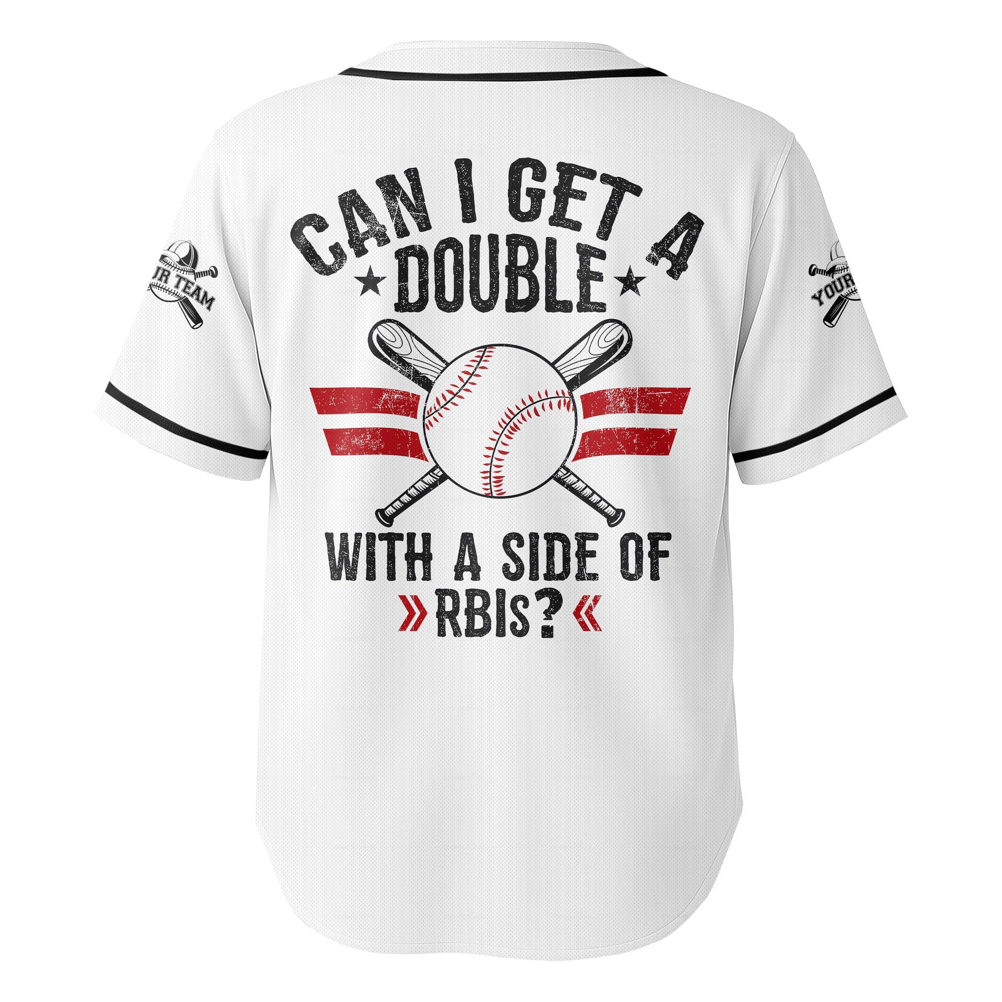 Can I Get A Double With A Side Of RBIs - Custom Cream White Baseball Jersey