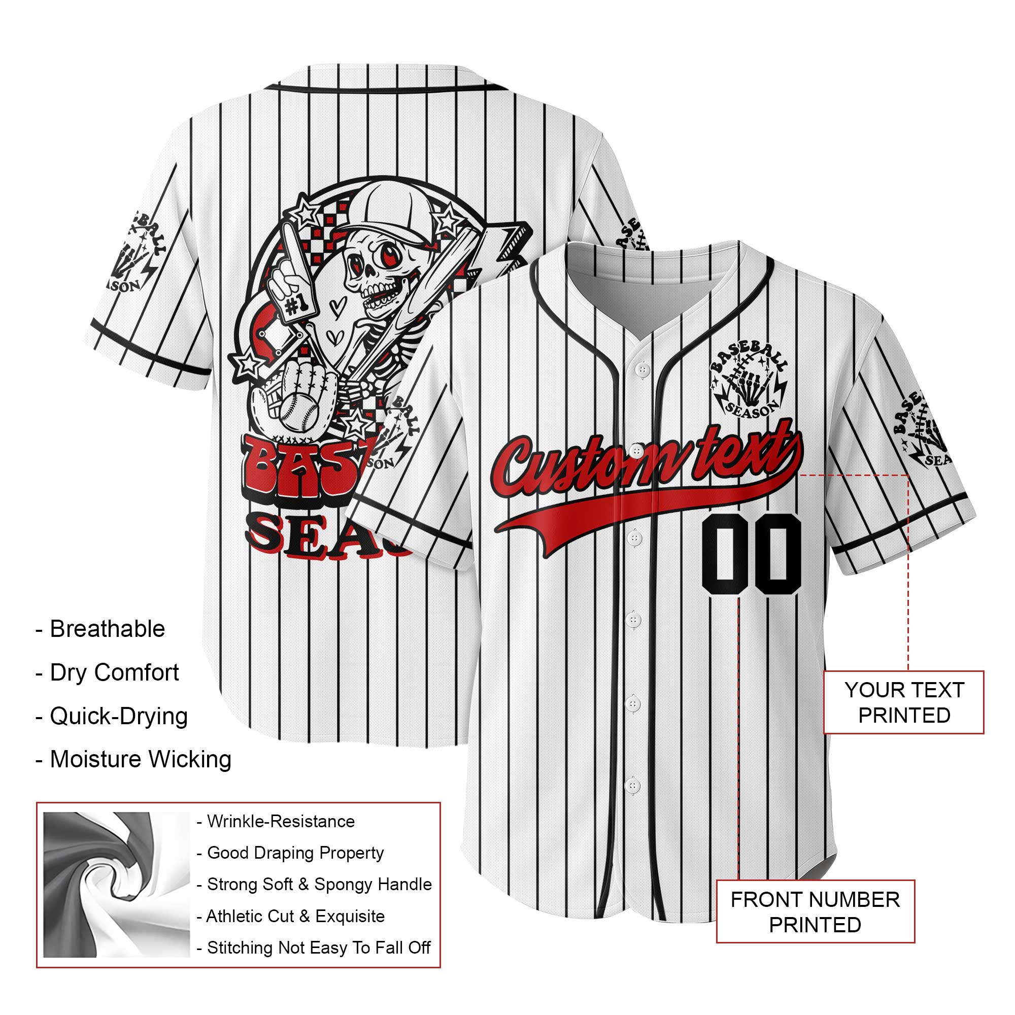 Custom Baseball Season Jersey - Custom name, number - Baseball Lover - Custom White Black Pinstripe