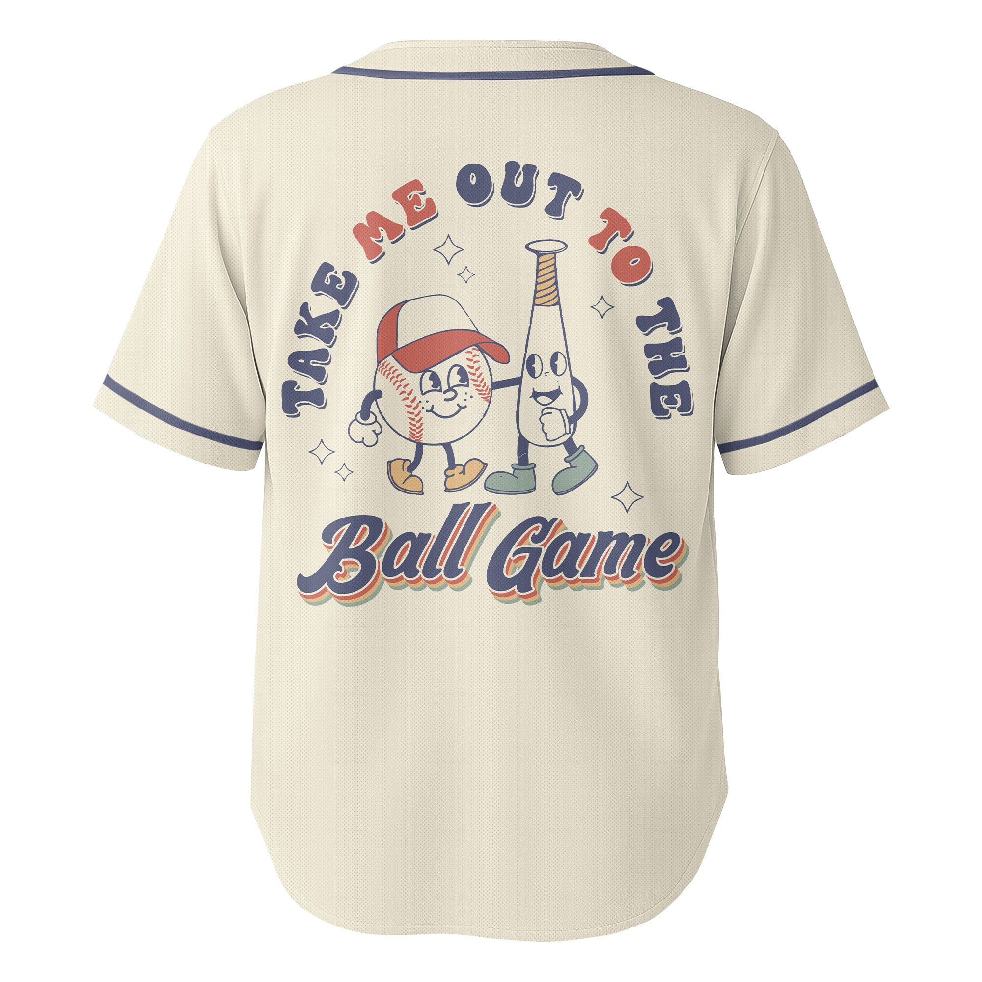 Take Me Out To The Ball Game - Custom Cream Navy Retro Baseball Jersey
