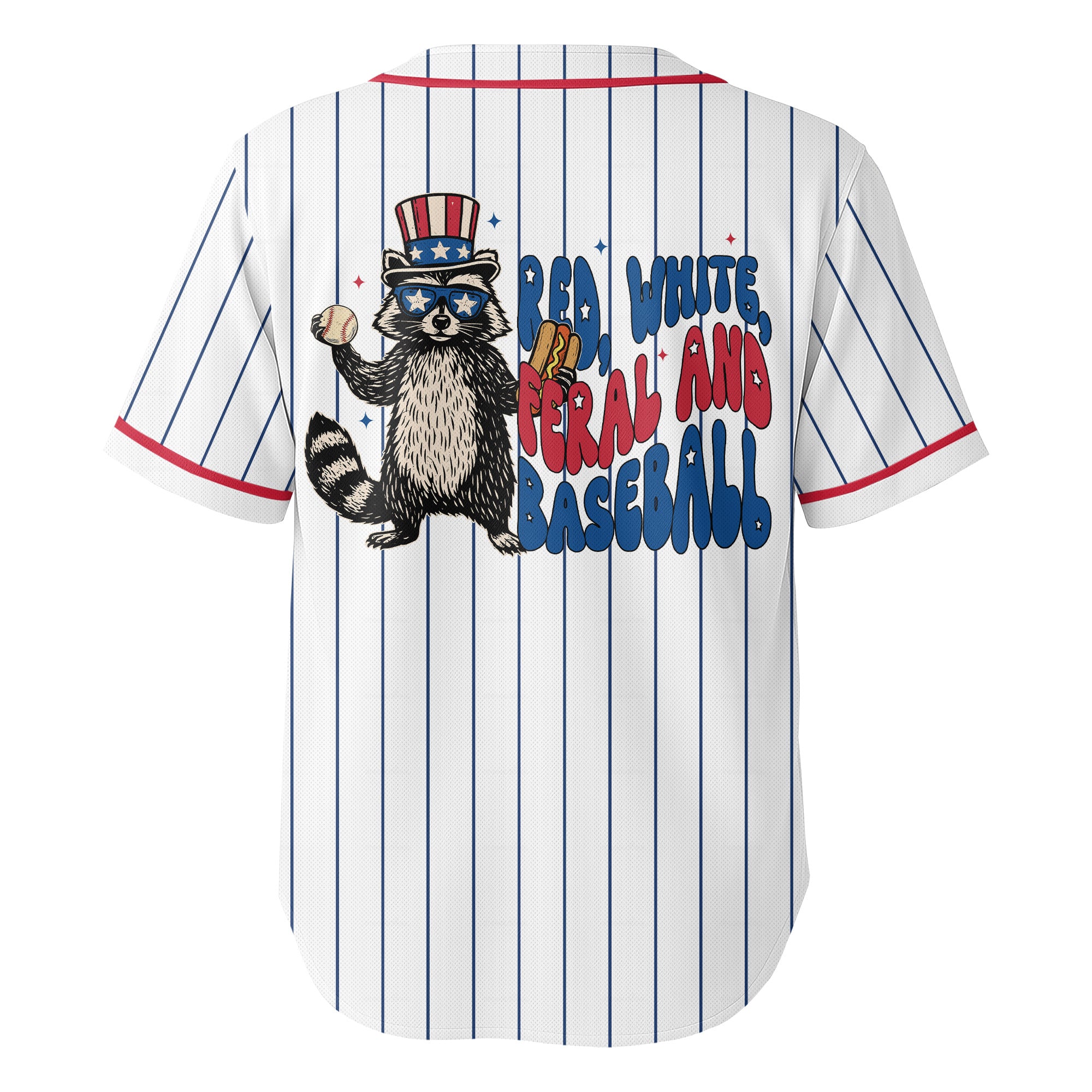 RED, WHITE, FERAL AND BASEBALL - Custom 4th Of July Baseball Jersey
