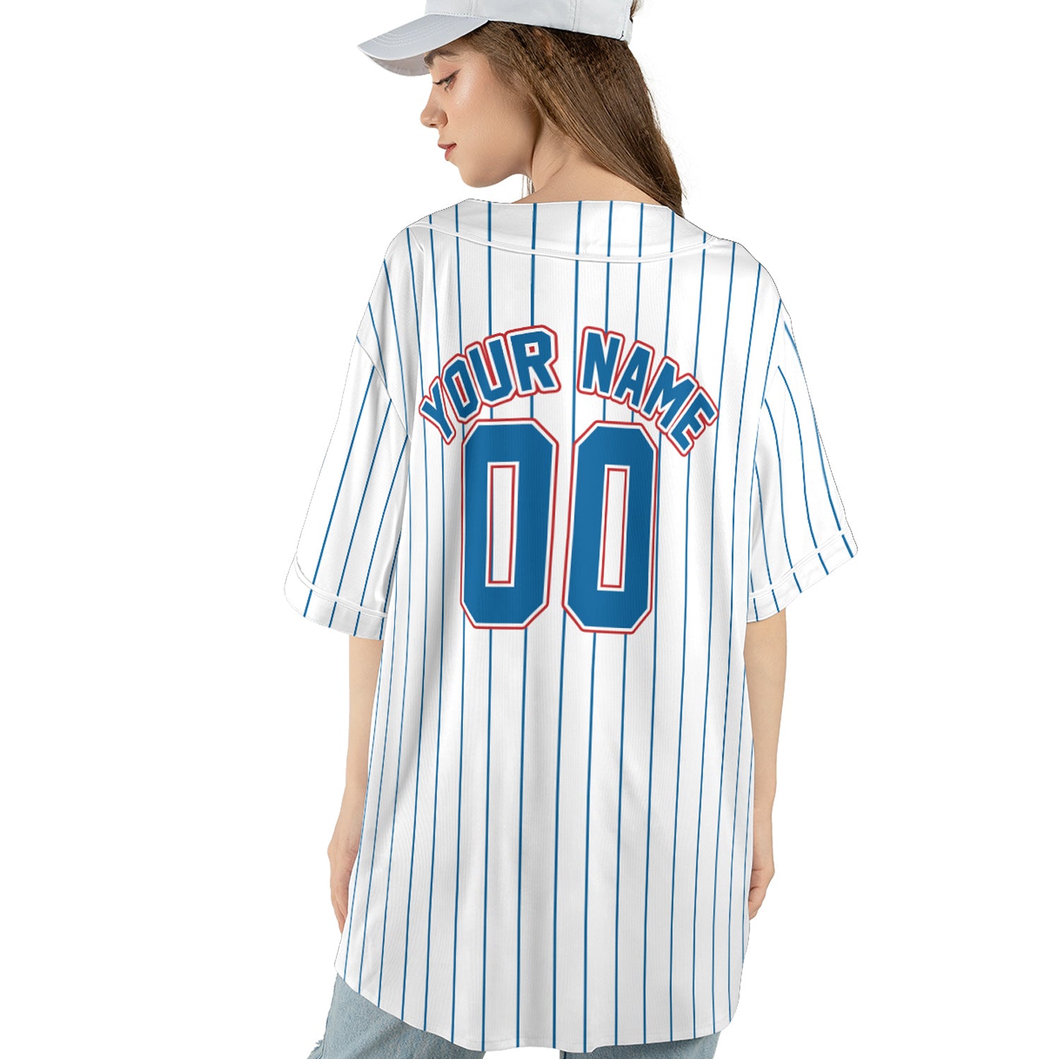 Pinstripe Heat – Custom Name & Logo Jersey with Bold Blue-Red Flair