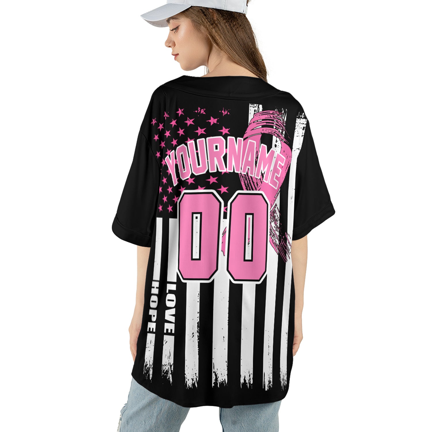 Custom Baseball Jersey - Black Flag Breast Cancer Awareness