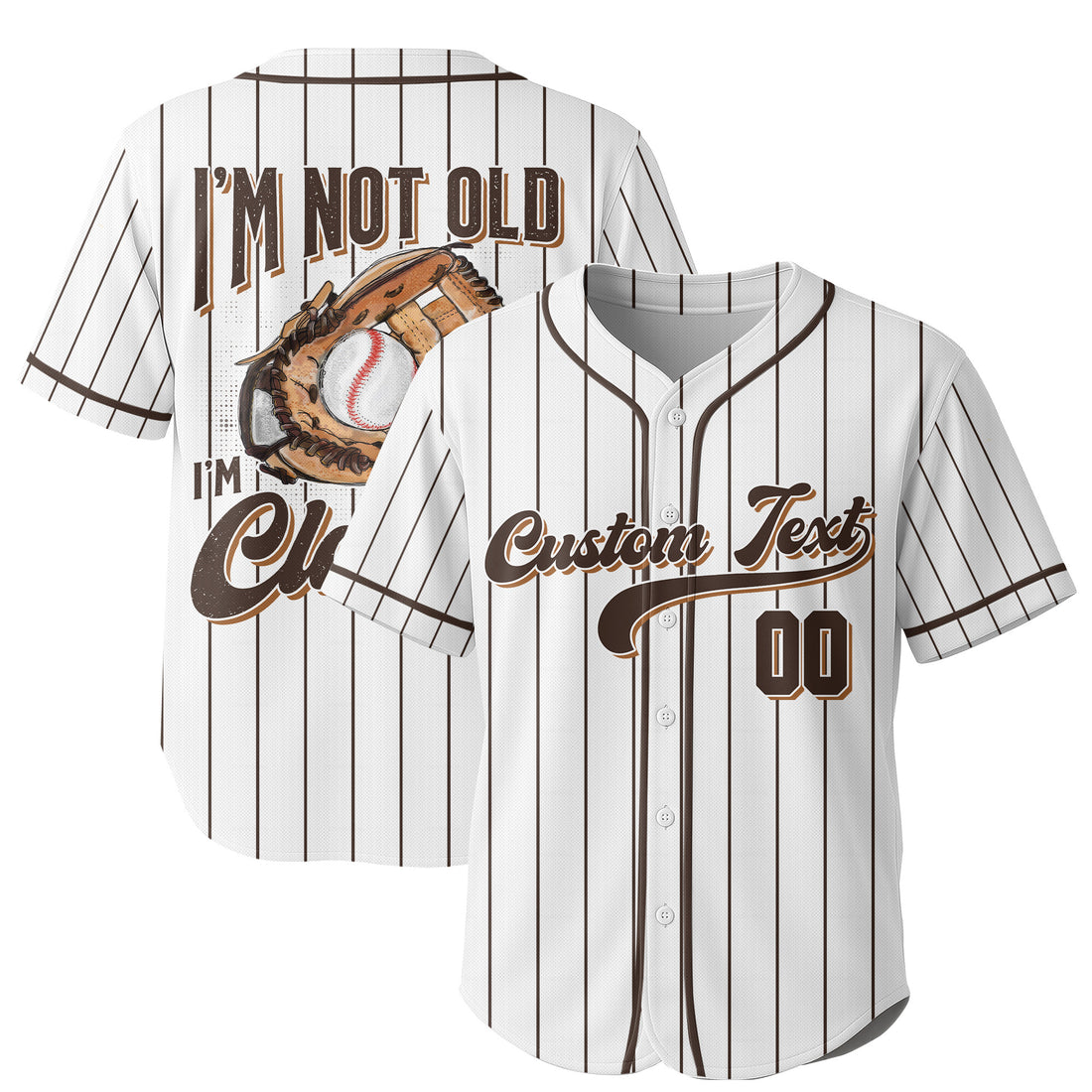 I'm Not Old I'm Classic - Custom White and Brown Stripes Baseball Jersey