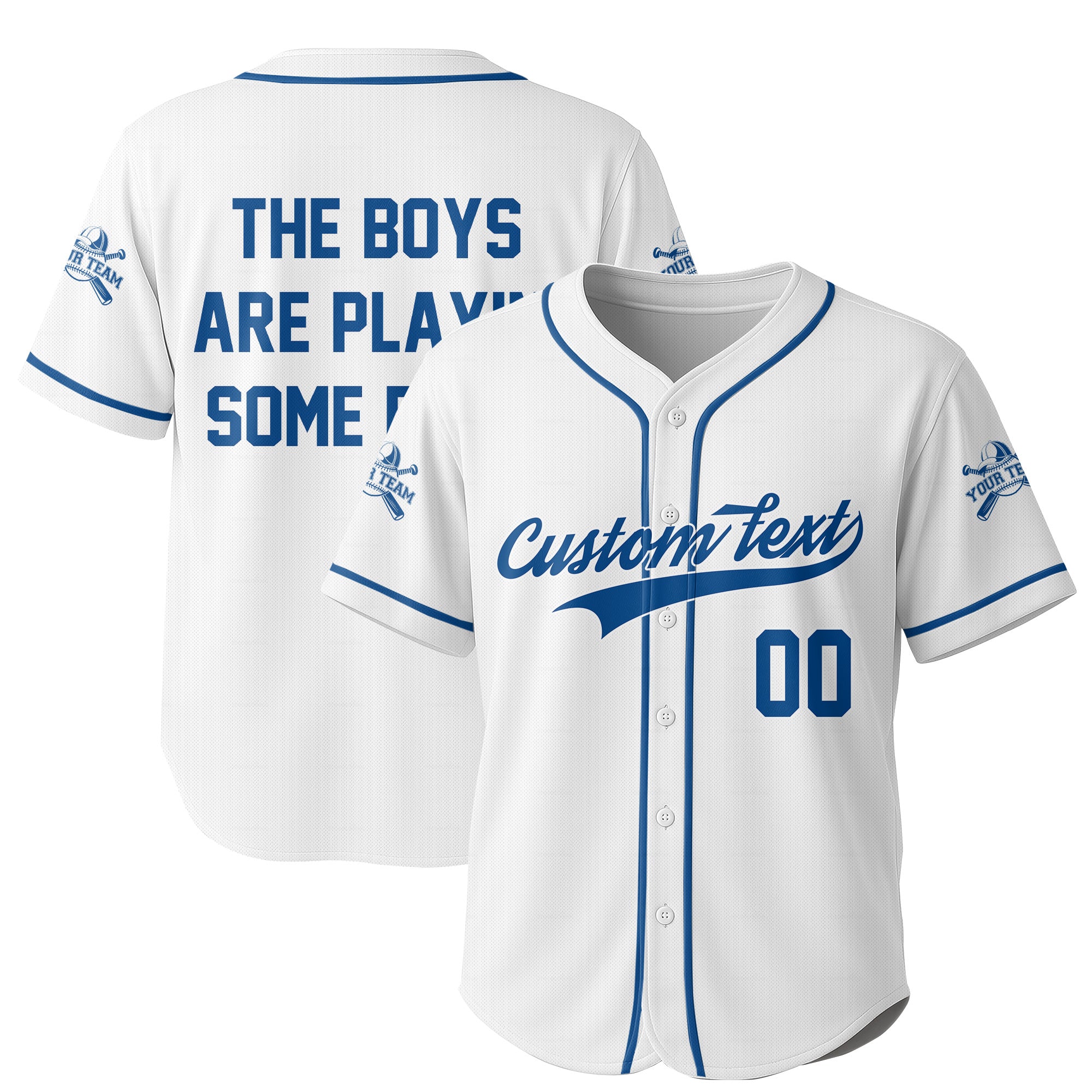 The Boys Are Playing - Custom White and Blue Baseball Jersey