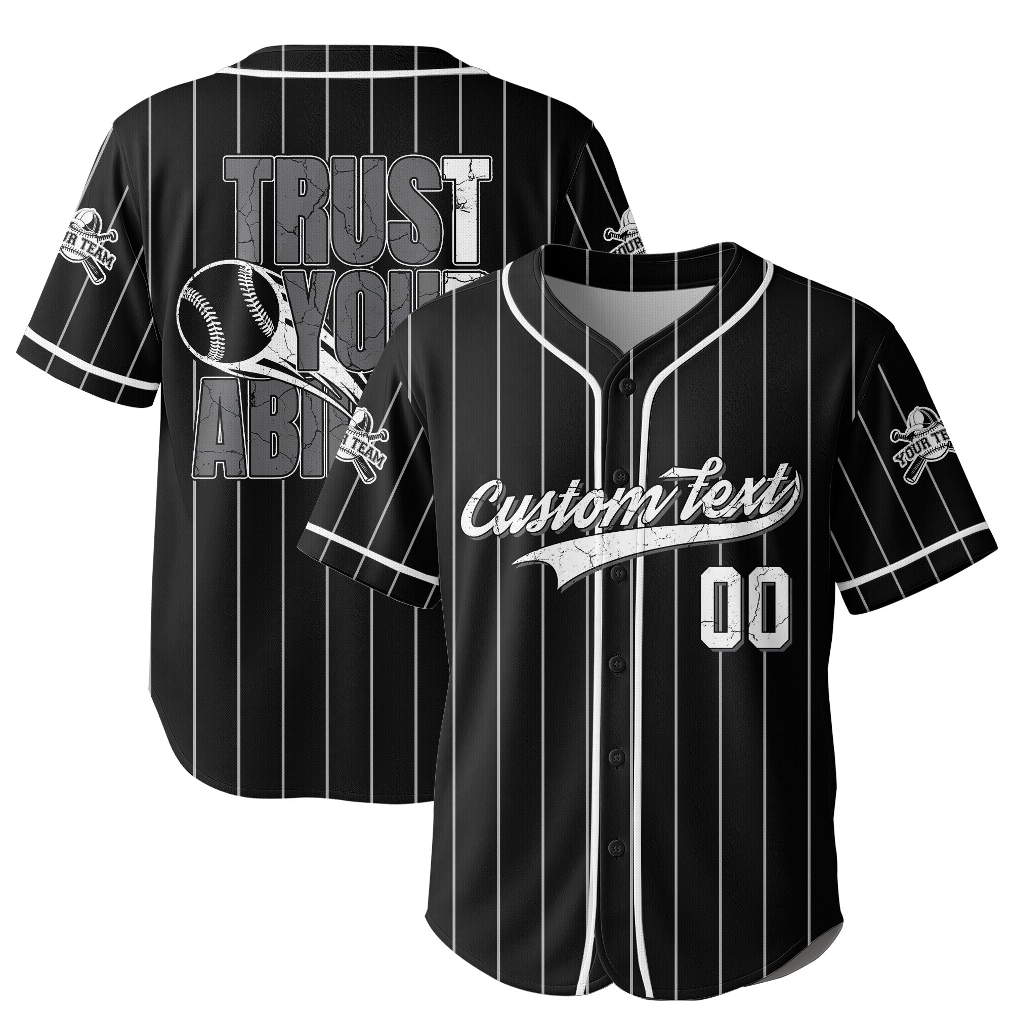 Trust Your Ability - Custom Black and White Stripes Baseball Jersey
