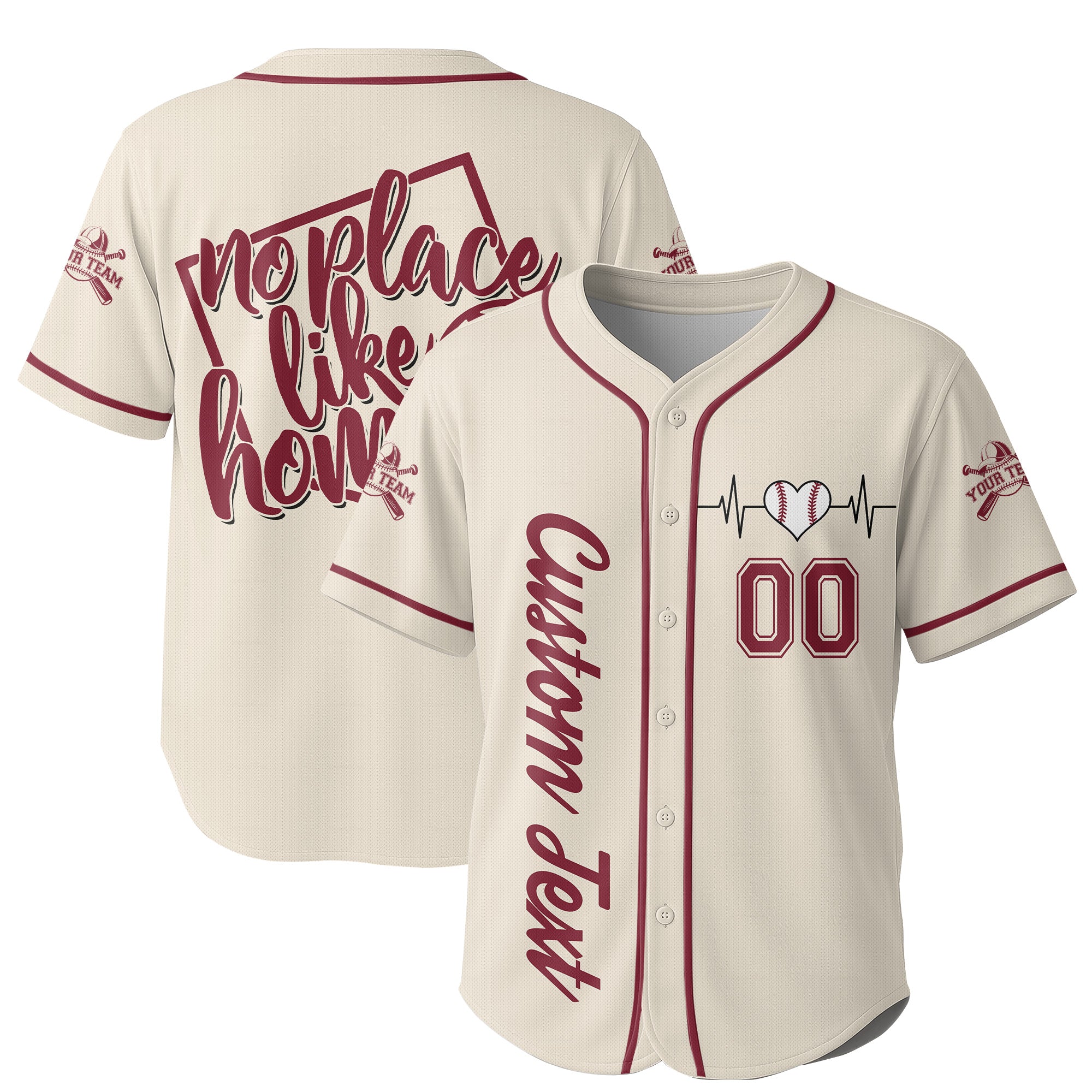 No Place Like Home - Custom Cream Red Baseball Jersey