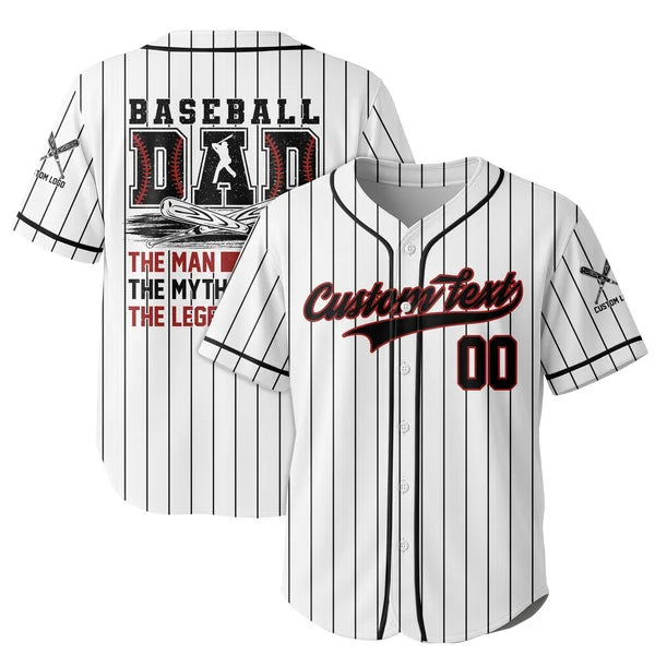 Custom Baseball Jersey - Baseball Dad The Men, The Myth, The Legend - Father's Day Shirt for Baseball Lover, Gift for Husband, New Father