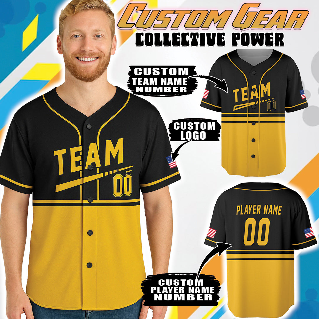 Custom Black-Gold Performance Baseball Jersey