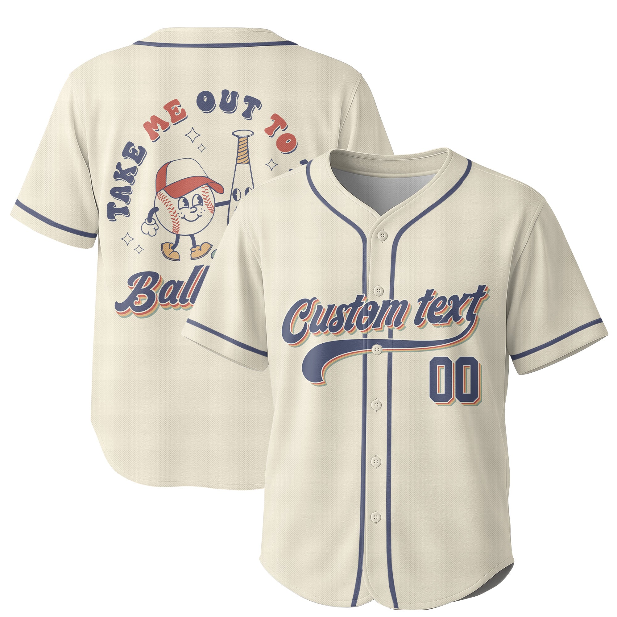 Take Me Out To The Ball Game - Custom Cream Navy Retro Baseball Jersey