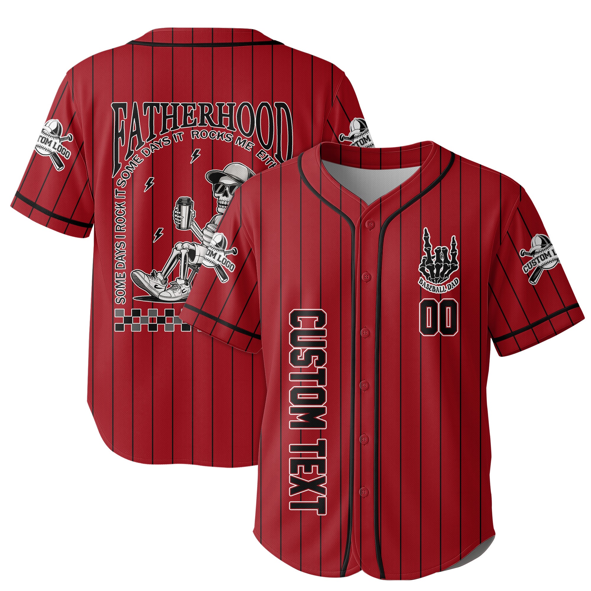 FATHERHOOD - Some Days I Rock It, Some Days It Rocks Me, Either Way We're Rockin - Custom Red Black Baseball Jersey