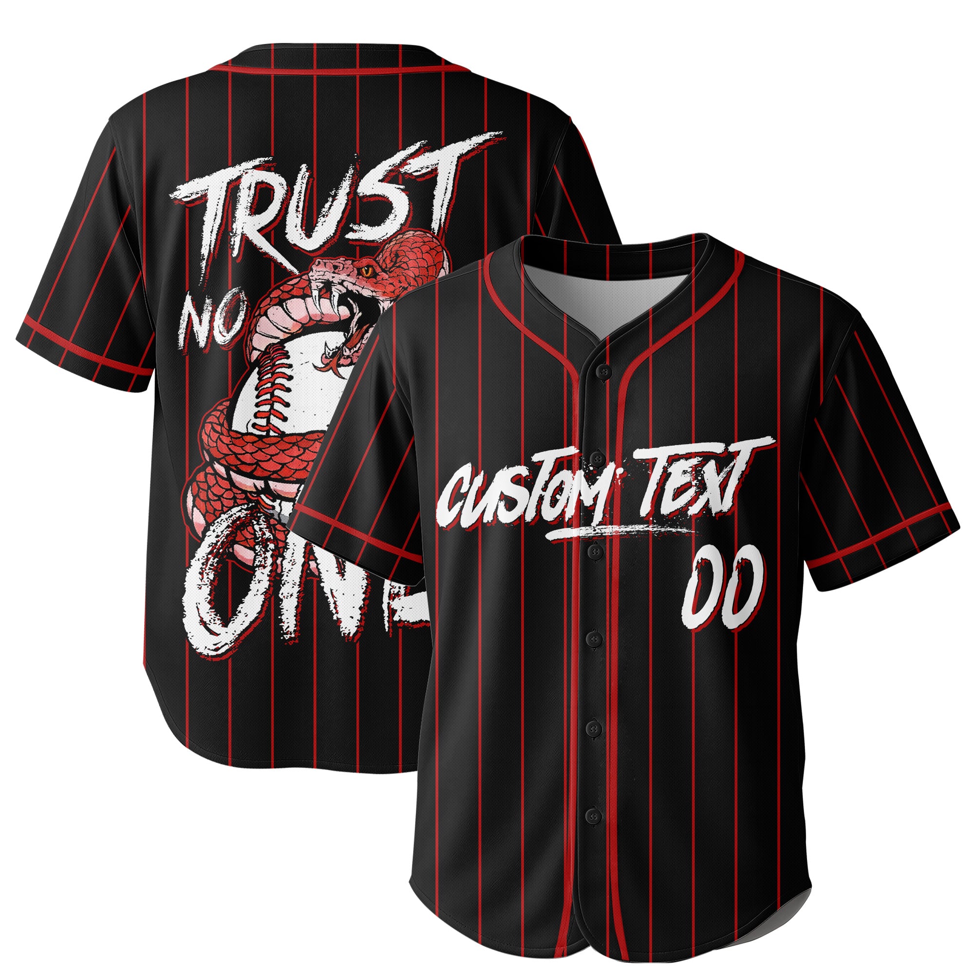 Trust No One - Custom Black Red Baseball Jersey