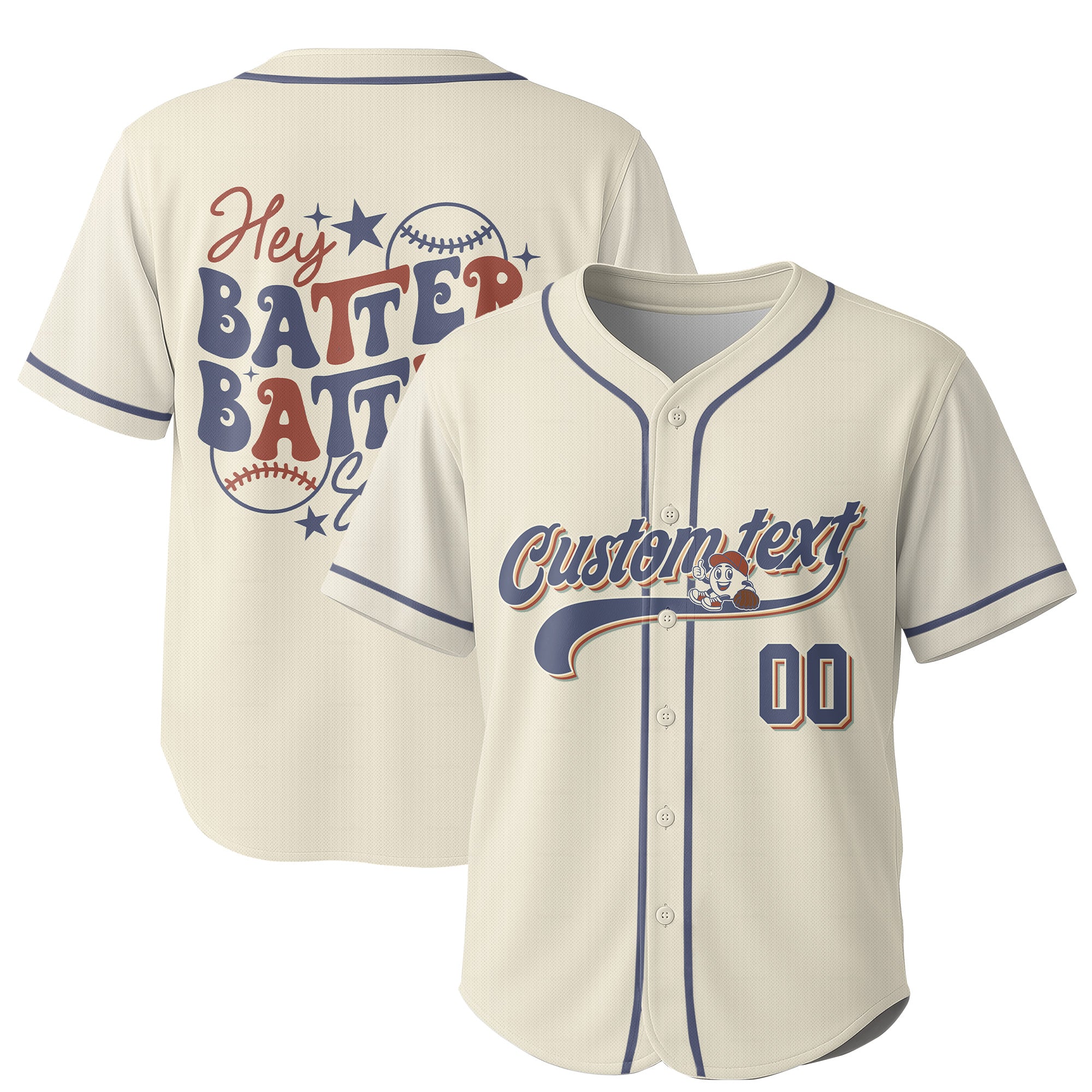 Hey Batter Batter Swing - Custom Cream Navy Baseball Jersey