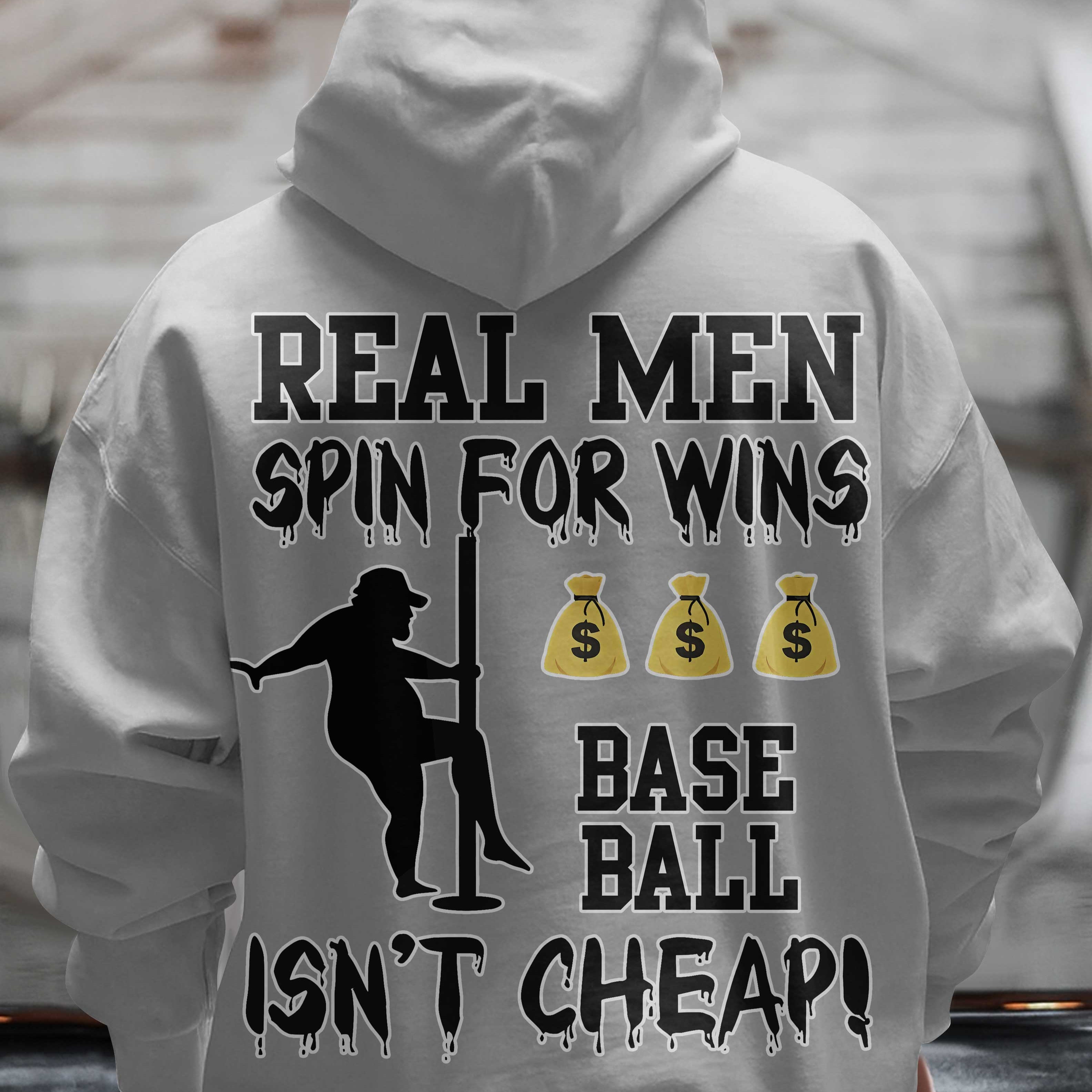 Real Men Spin For Wins - Black and Grey Dad Baseball Hoodie